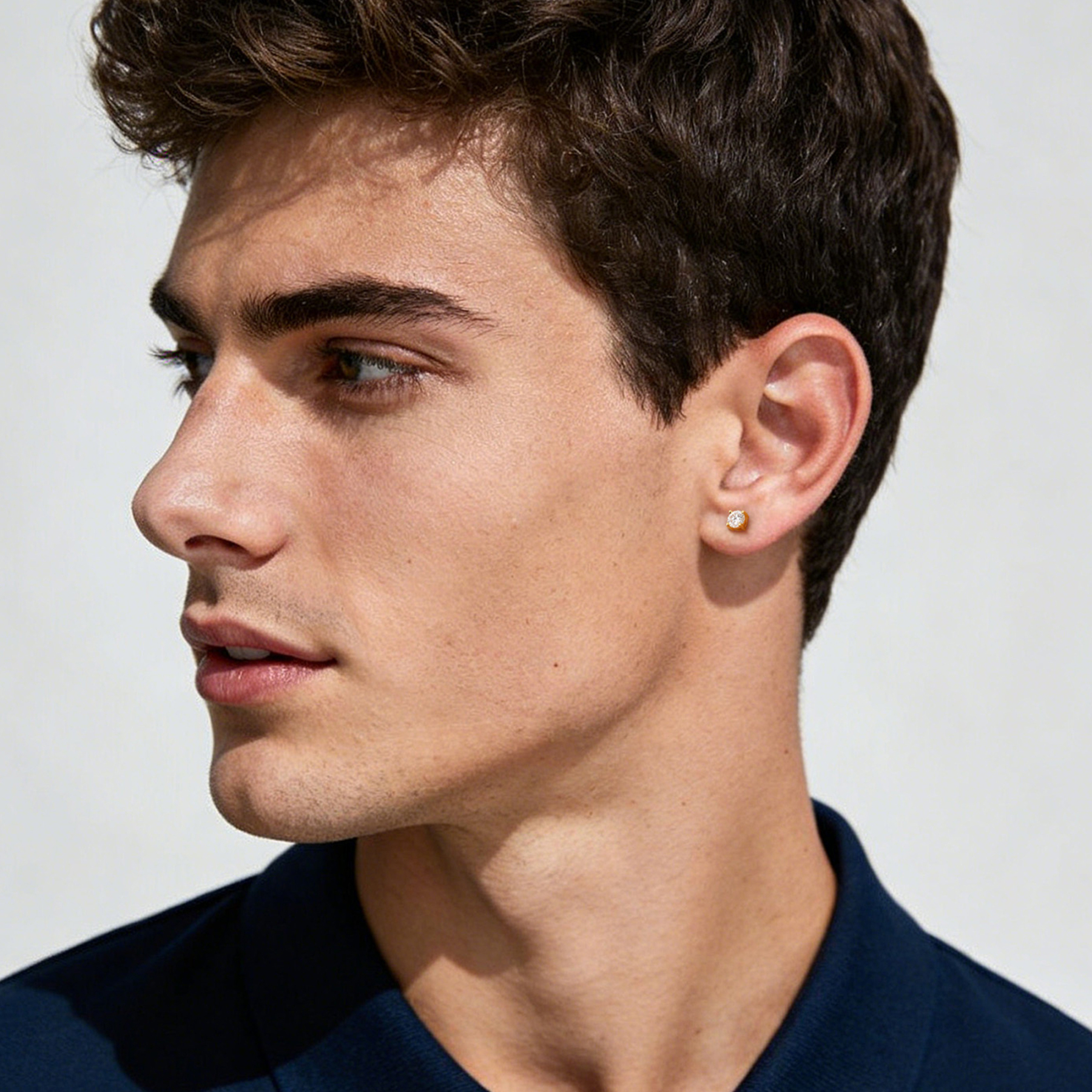 Four Prong Round Moissanite Stud Earrings in Yellow Gold for Women-01