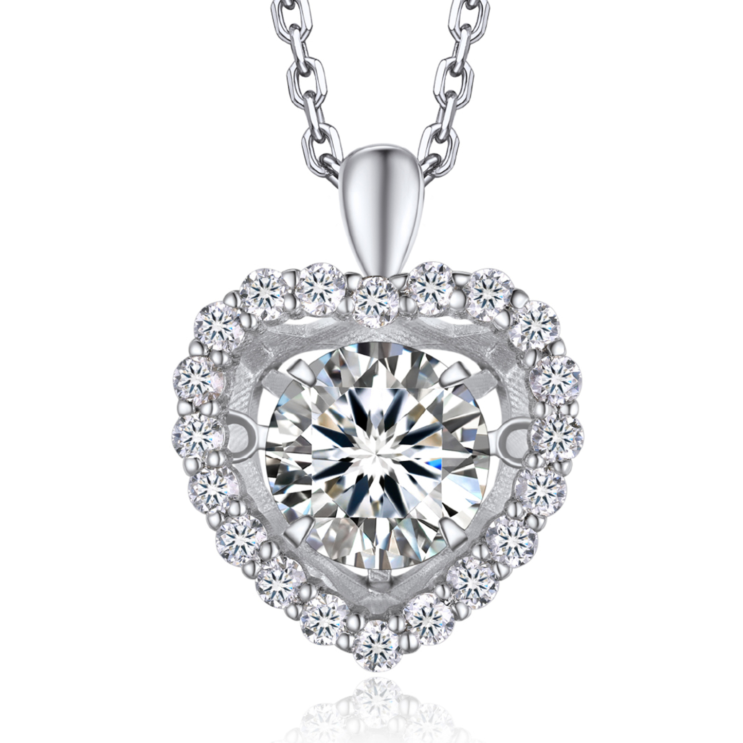Halo Round Pendant Moissanite Dancing Stone Heart Necklace (1 Ct. VVS1)