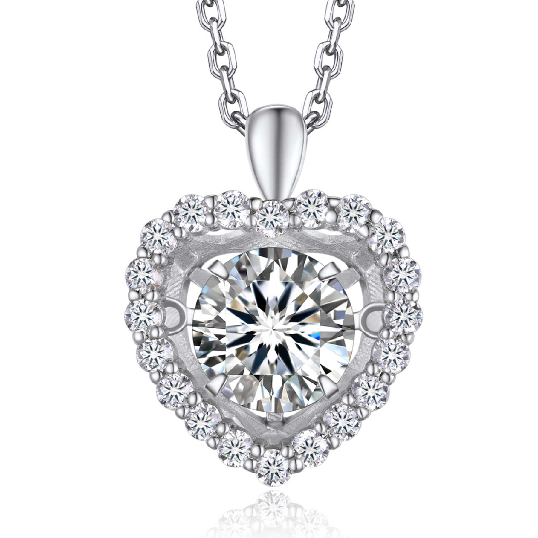 Halo Round Pendant Moissanite Dancing Stone Heart Necklace (1 Ct. VVS1)