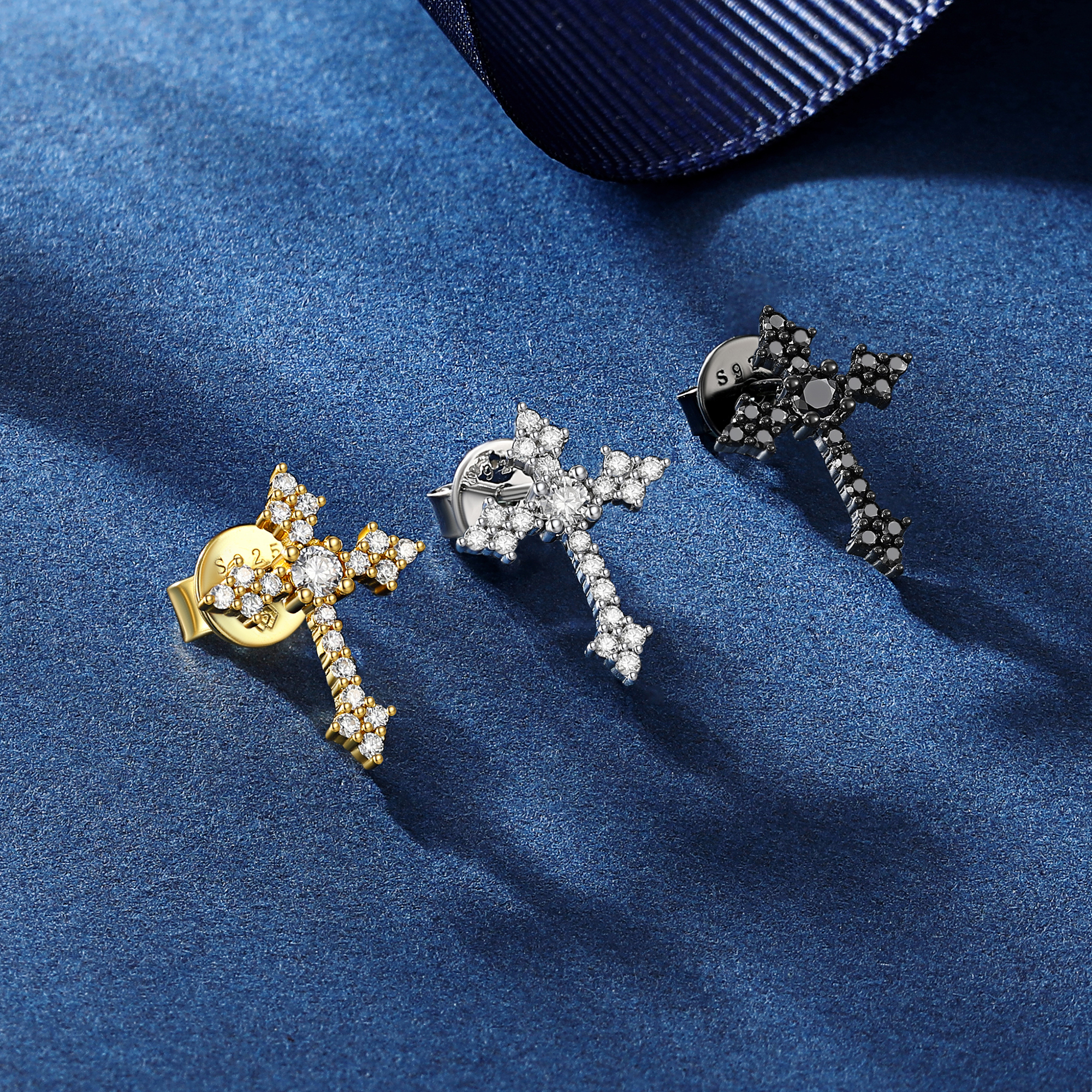 Cross Moissanite Stud Earrings in Different Colors