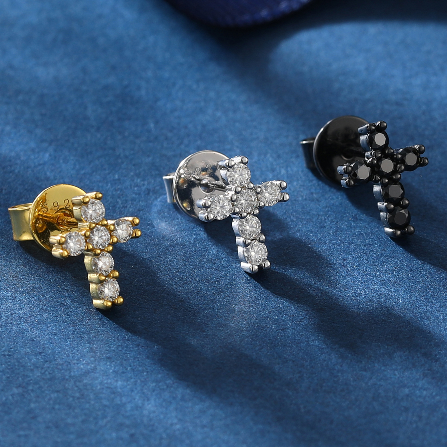 2mm Cross Moissanite Stud Earrings in Different Colors