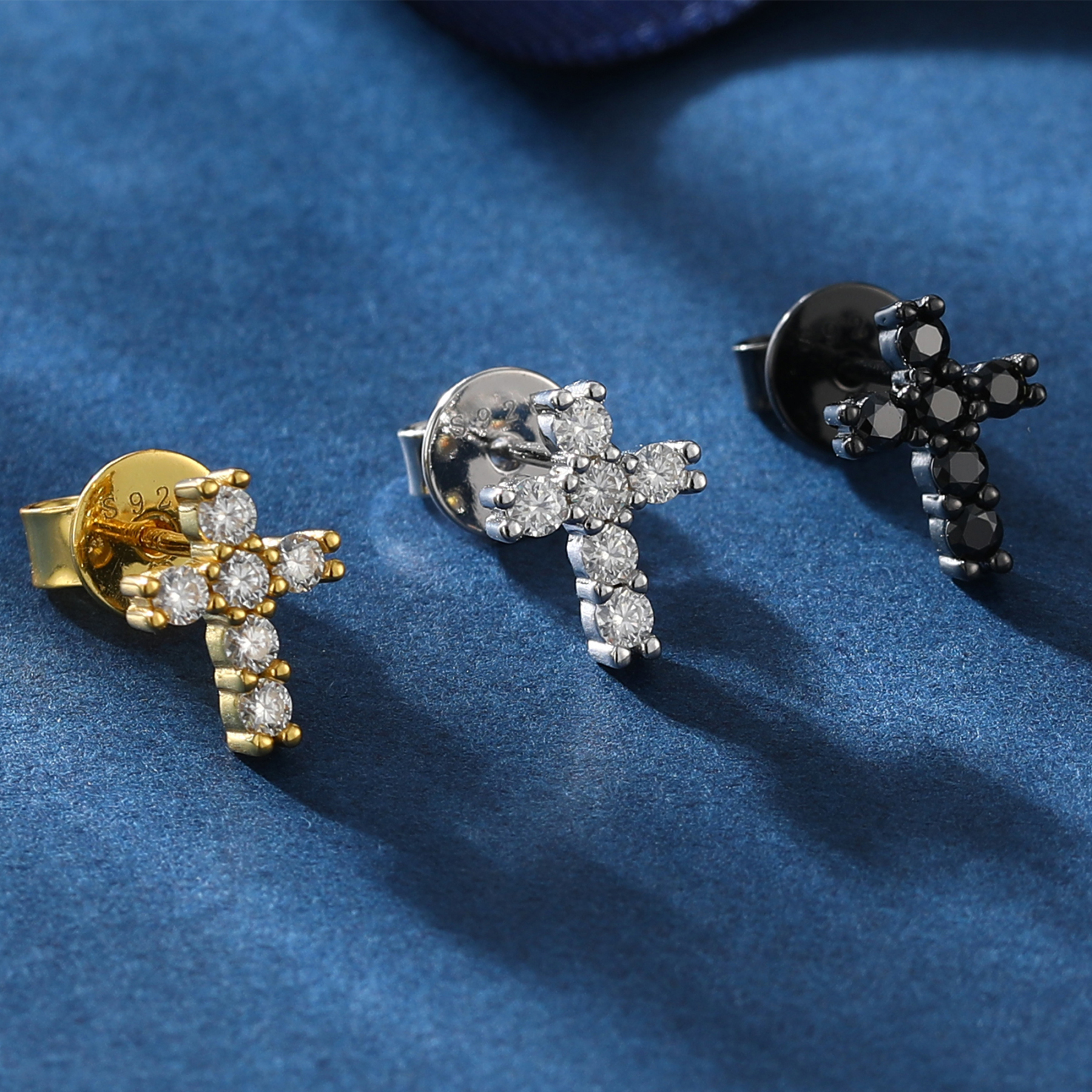 2mm Cross Moissanite Stud Earrings in Different Colors