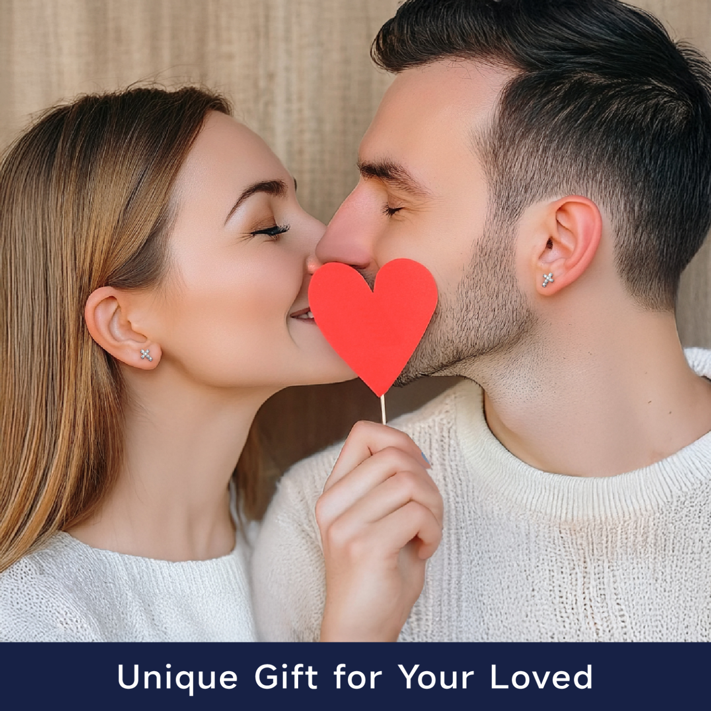 Cross Moissanite Stud Earrings in White Gold for Couple