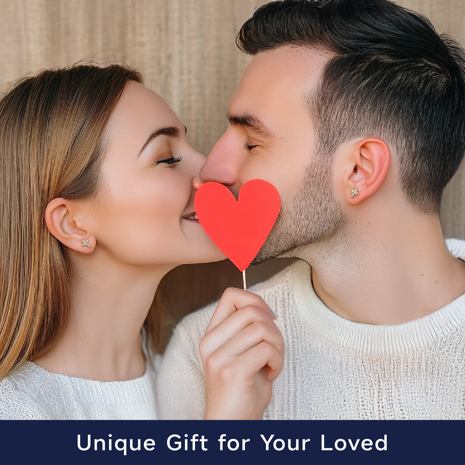 Cross Moissanite Stud Earrings in Yellow Gold for Couple