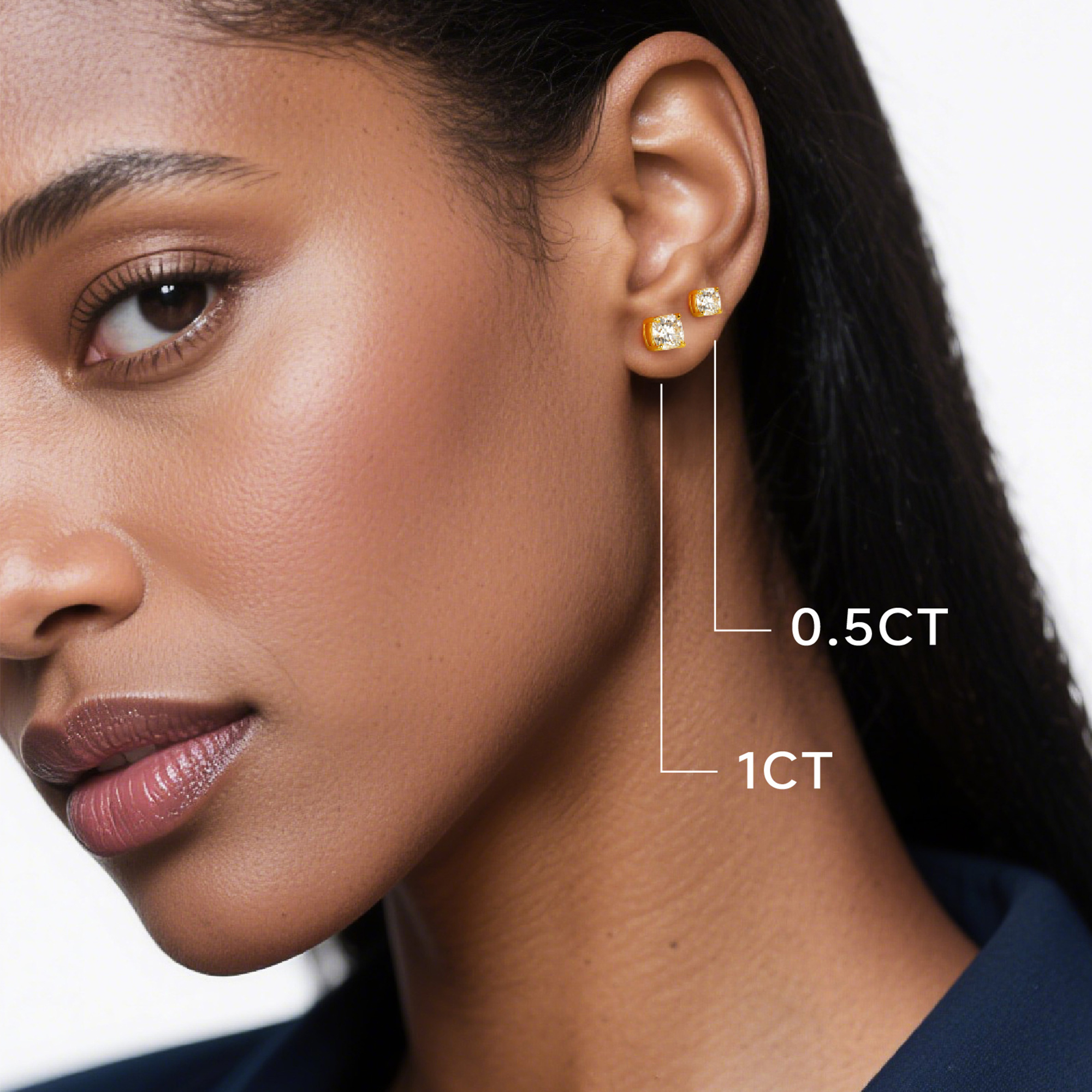 Four-Prong Cushion Cut Moissanite Stud Earrings in Yellow Gold for Women-02