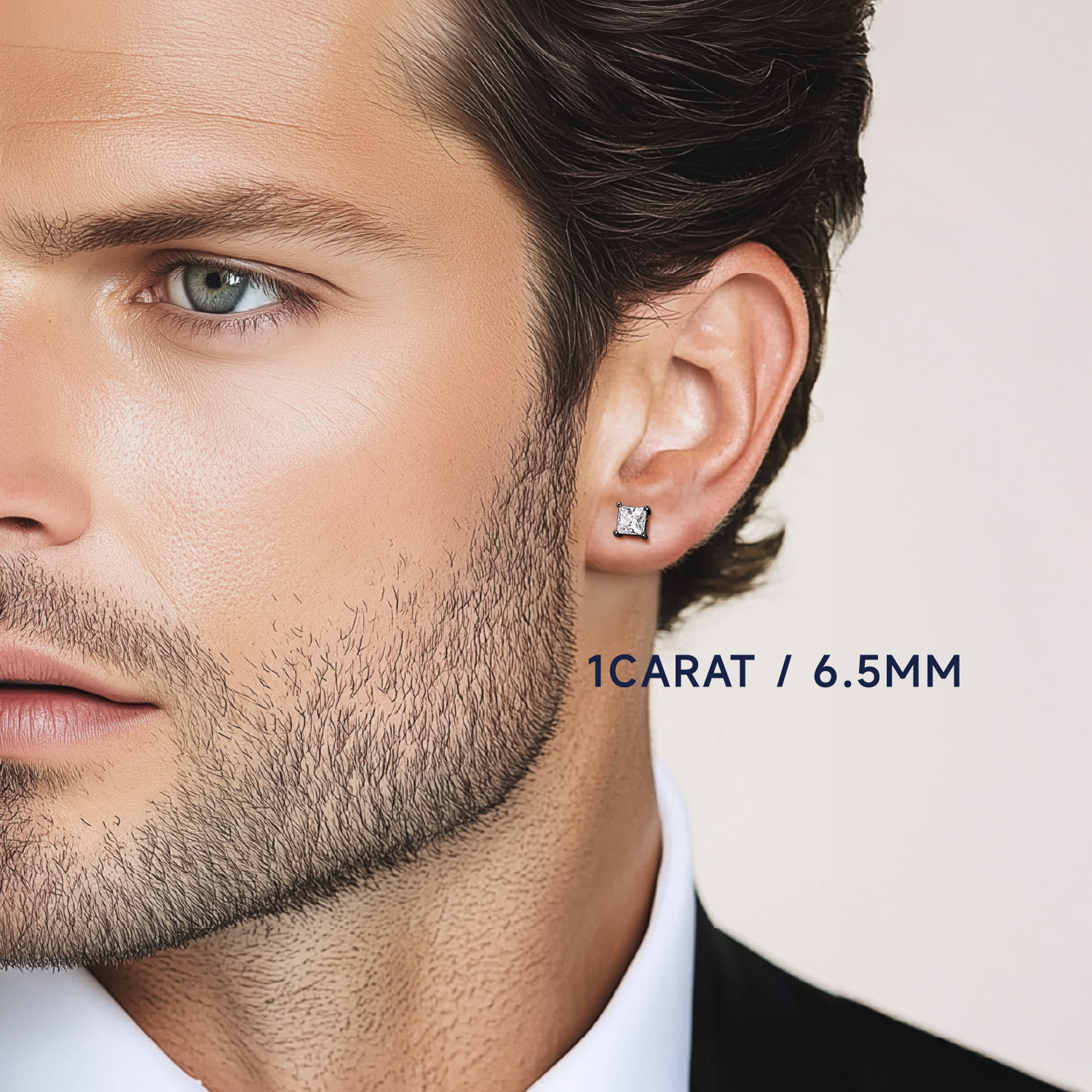 Four-Prong Princess Cut Moissanite Stud Earrings in Black Plated for Men