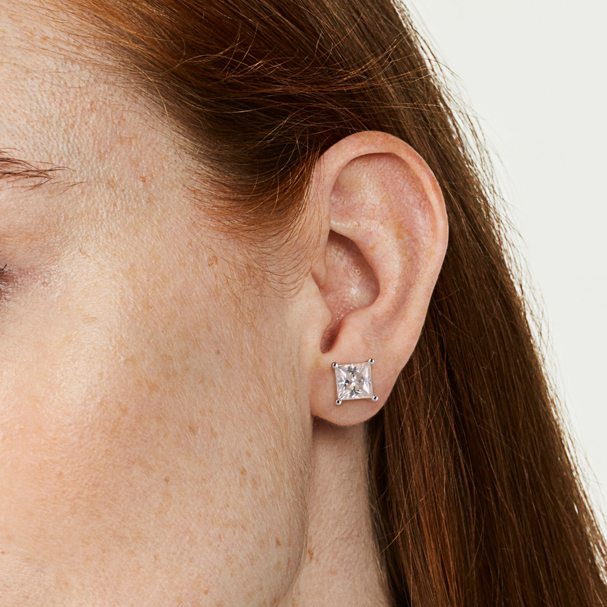 Four-Prong Princess Cut Moissanite Stud Earrings in White Gold for Women-01