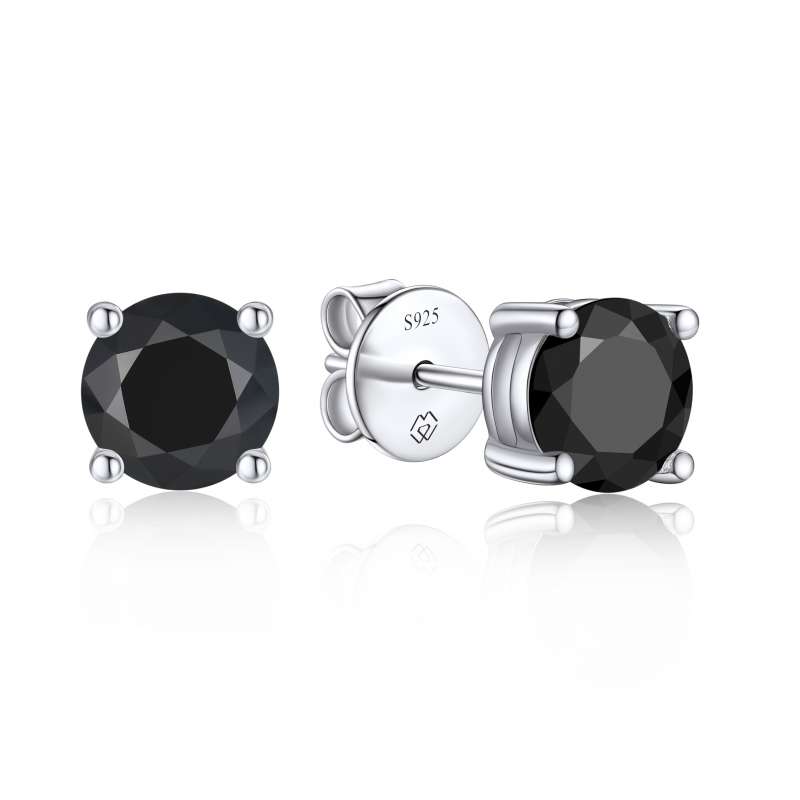 Four Prong Round Black Moissanite Stud Earrings in White Gold