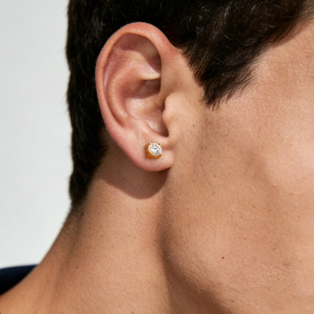 Four Prong Round Moissanite Stud Earrings in Yellow Gold for Women-02