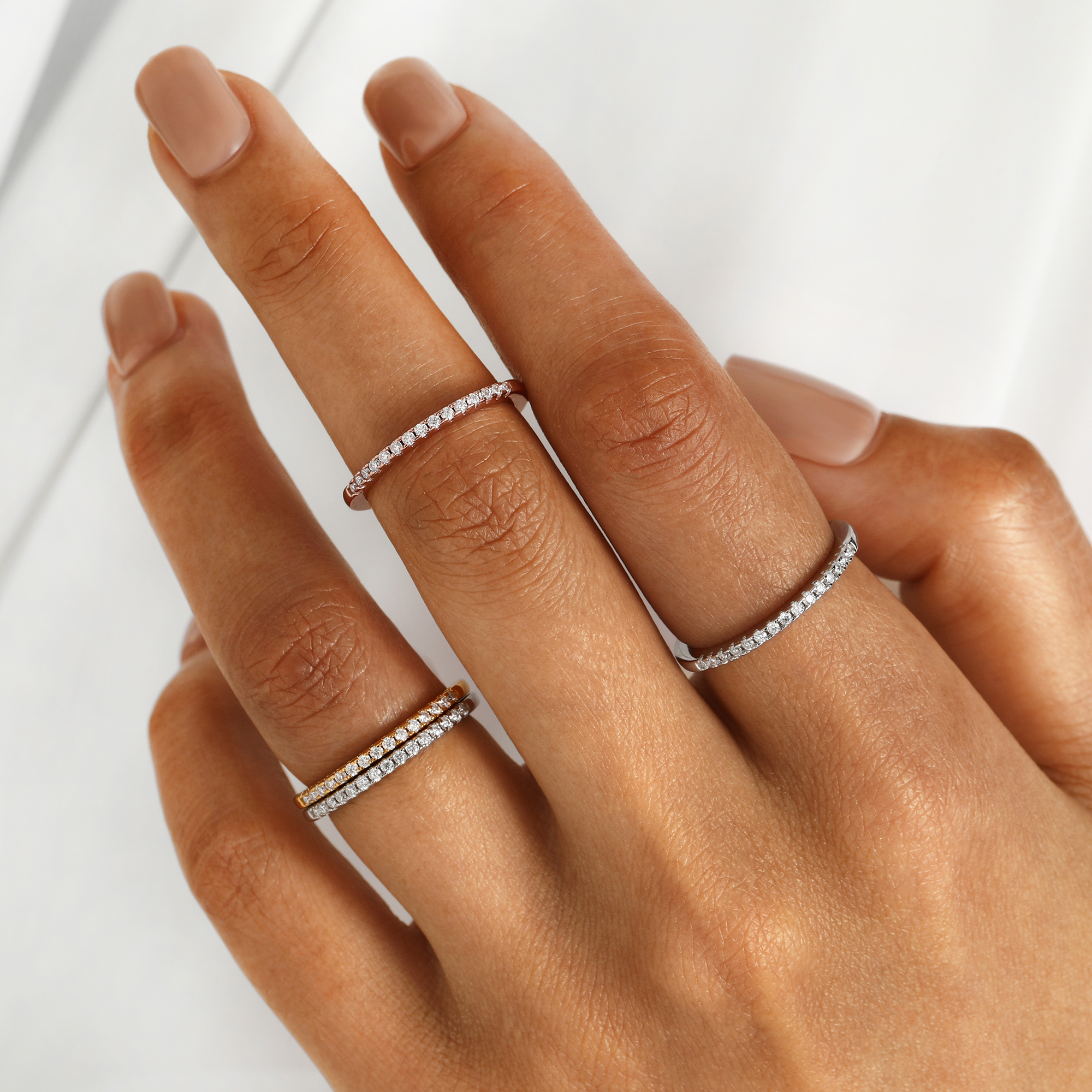 Half Pavé Eternity Ring Moissanite Wedding Ring for Women-01