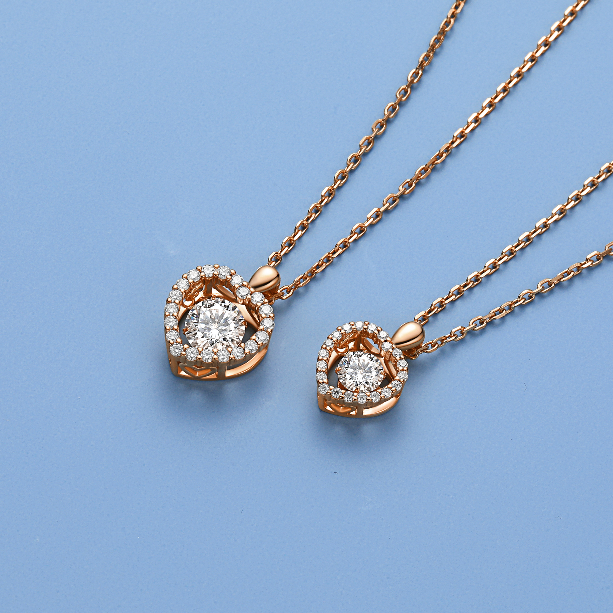 Halo Heart Pendant Necklace in Rose Gold in Different Stone Carat