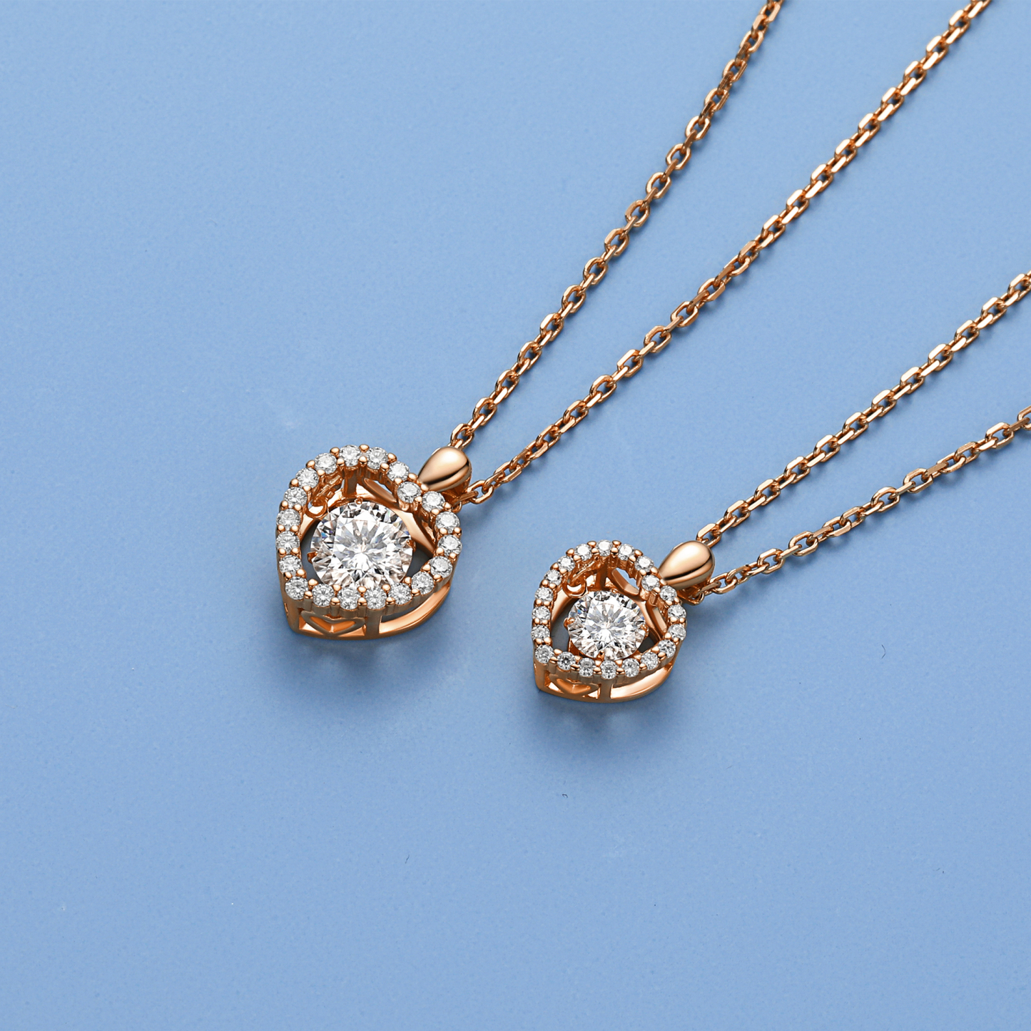 Halo Heart Pendant Necklace in Rose Gold in Different Stone Carat