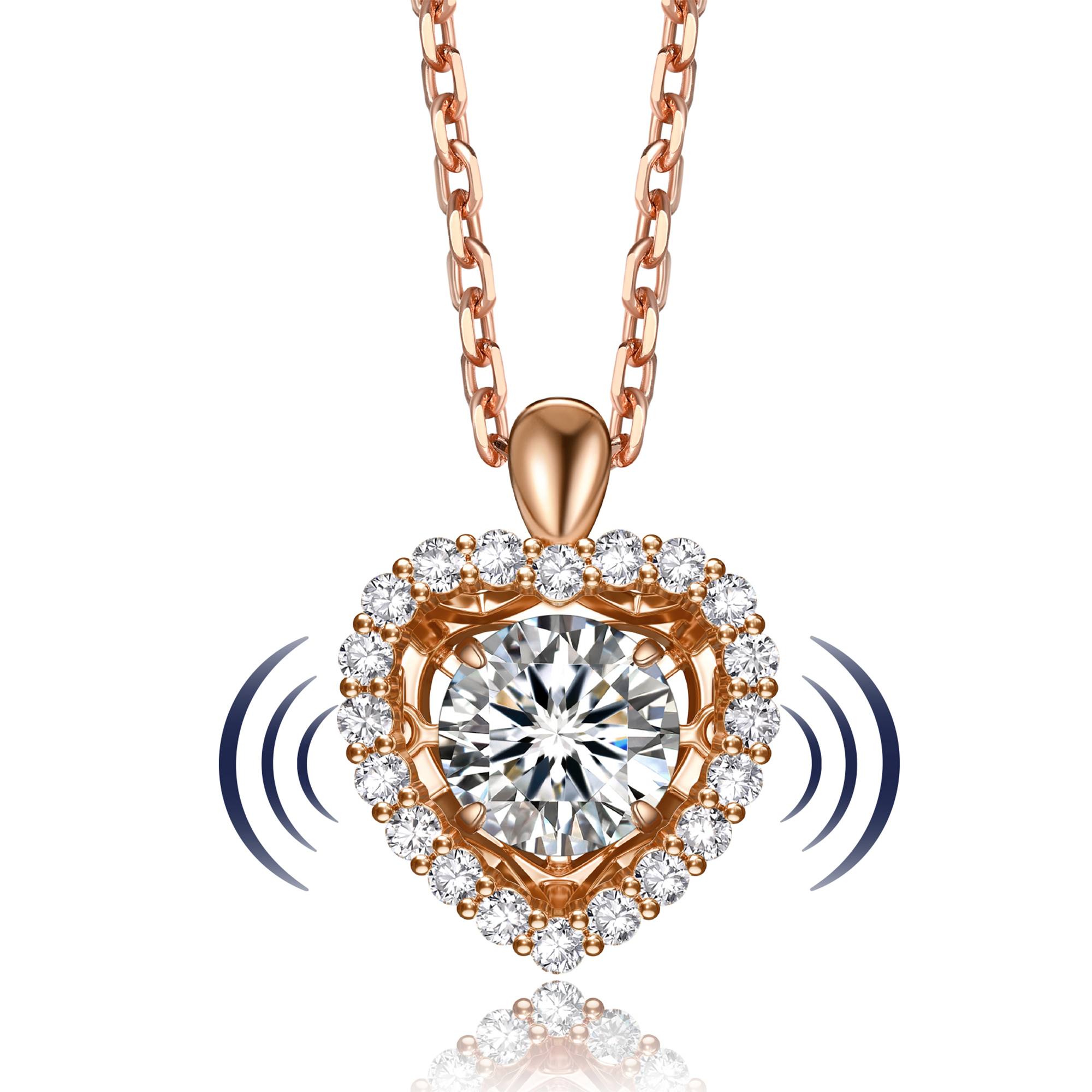 Halo Heart Pendant Necklace with 1 Ct. VVS1 Dancing Stone Moissanite in Rose Gold