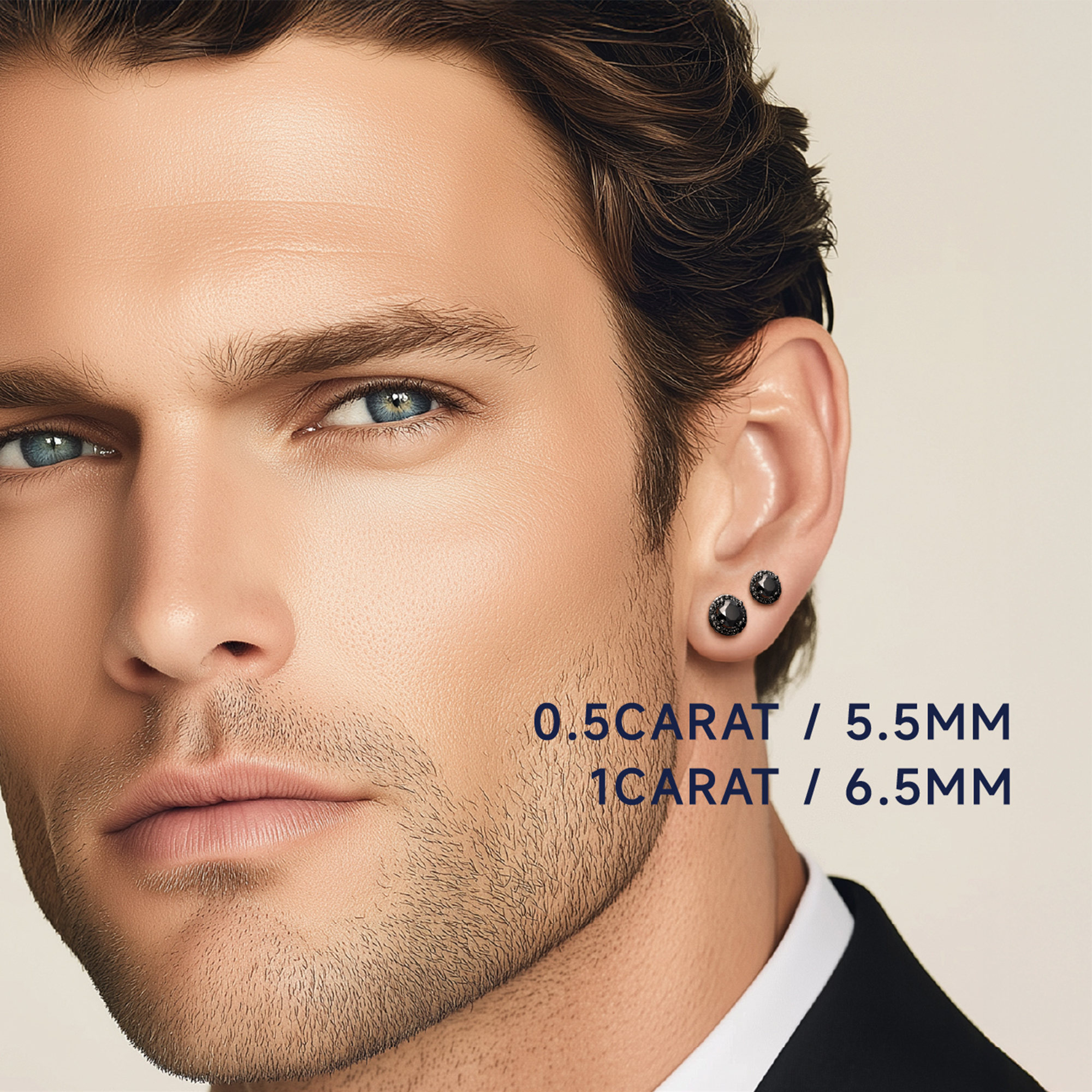 Halo Round Black Moissanite Stud Earrings in Black Plated for Men