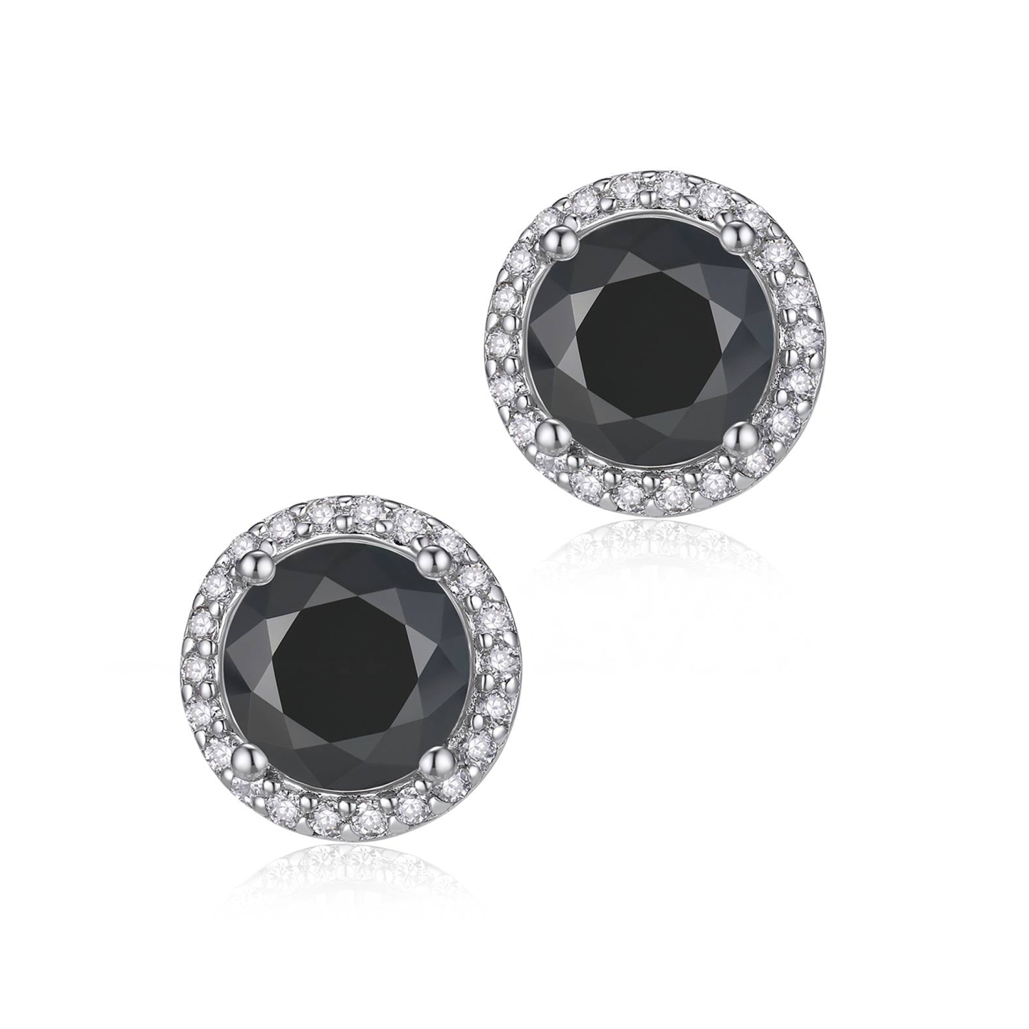 Halo Round Black Moissanite Stud Earrings in White Gold-02