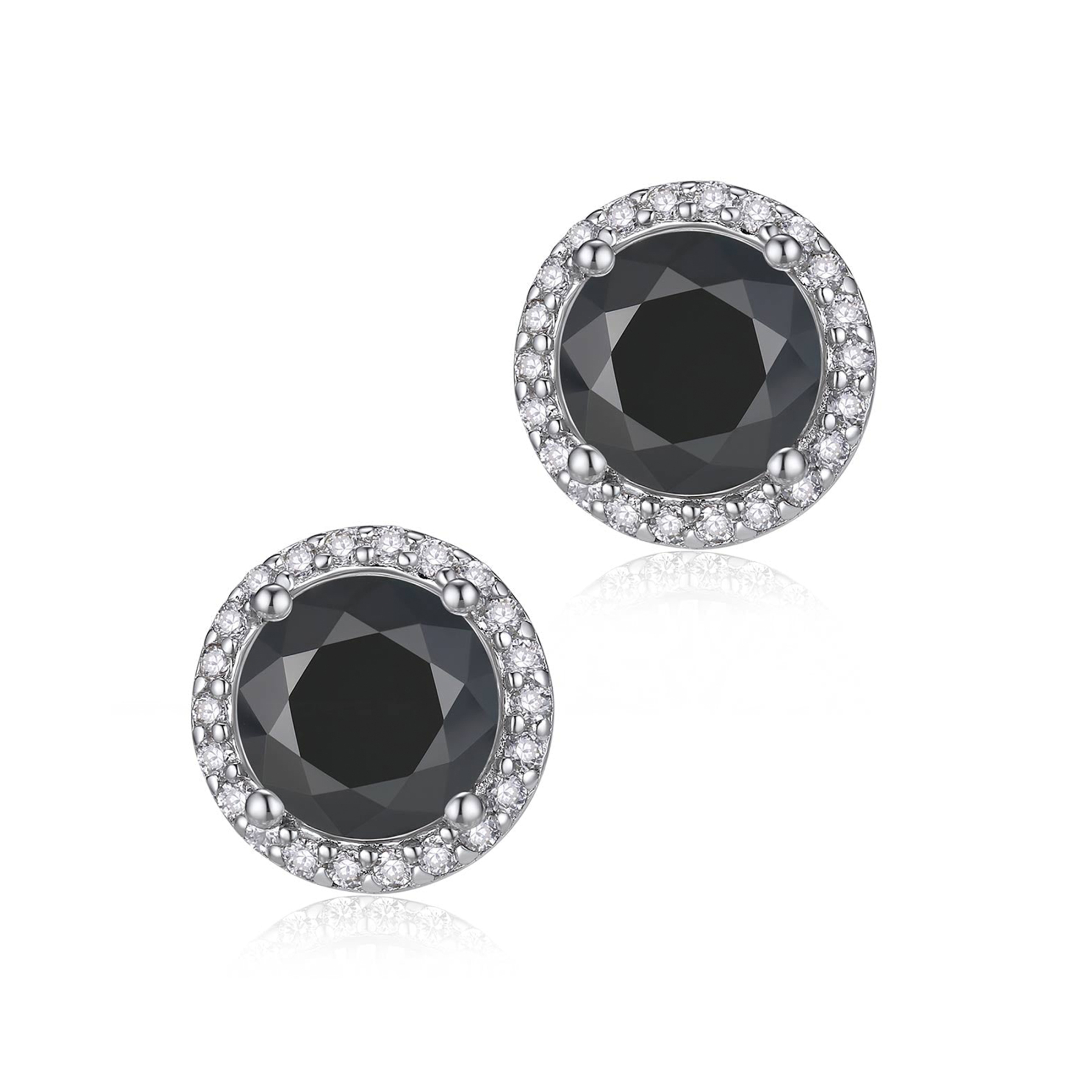 Halo Round Black Moissanite Stud Earrings in White Gold-02