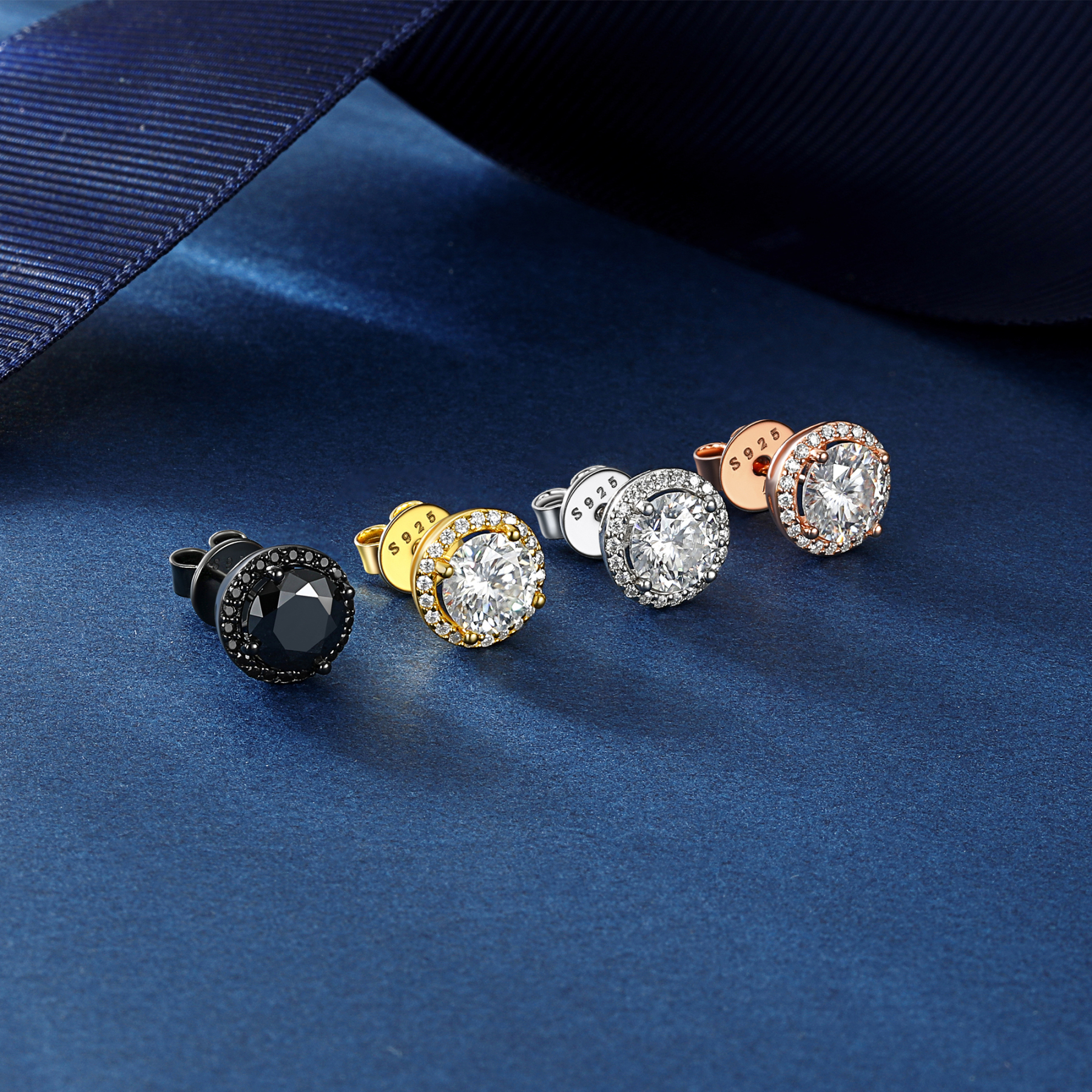 Halo Round Moissanite Stud Earrings in Different Colors