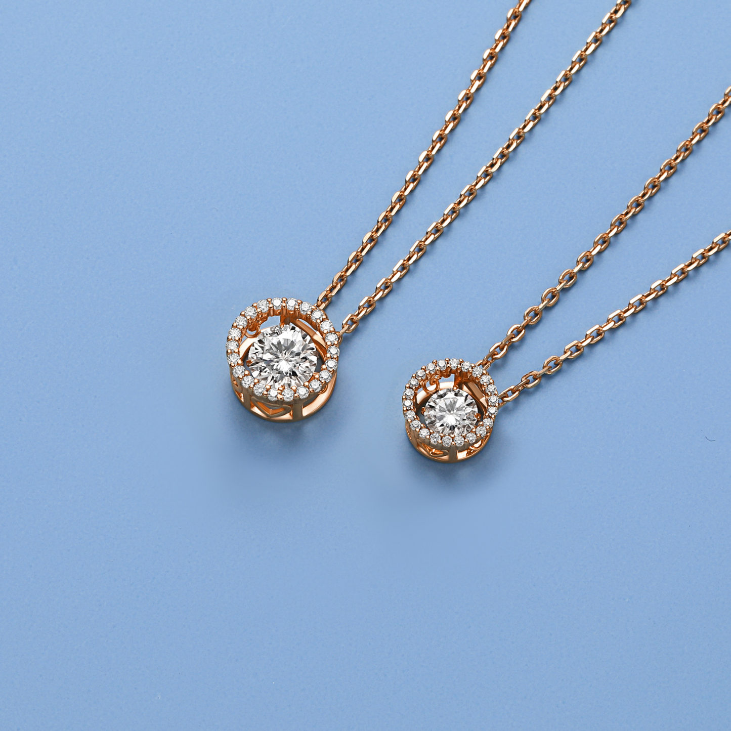 Halo Round Pendant Floating Necklace in Rose Gold in Different Stone Carat