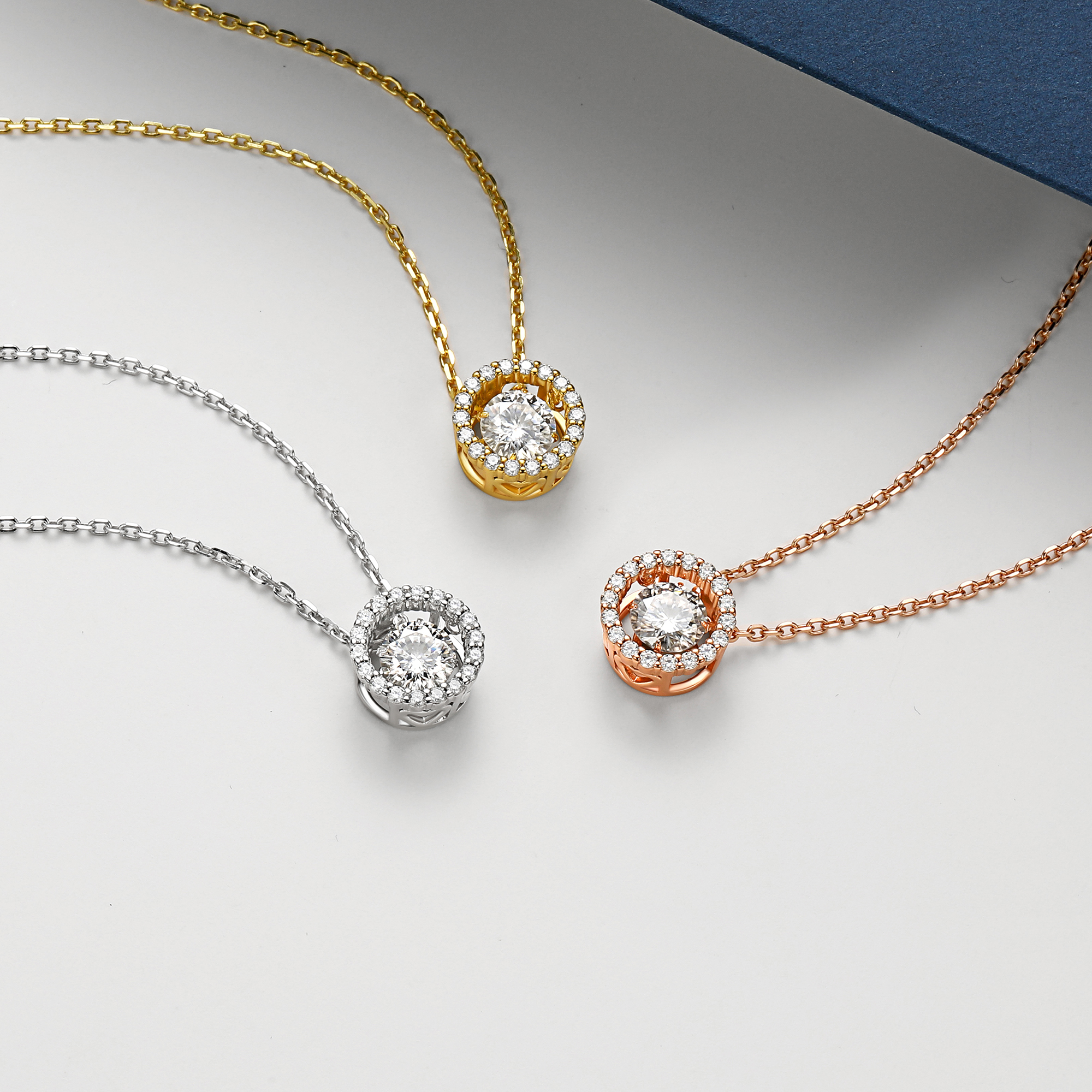 Halo Round Pendant Floating Necklace in White Gold in Different Colors