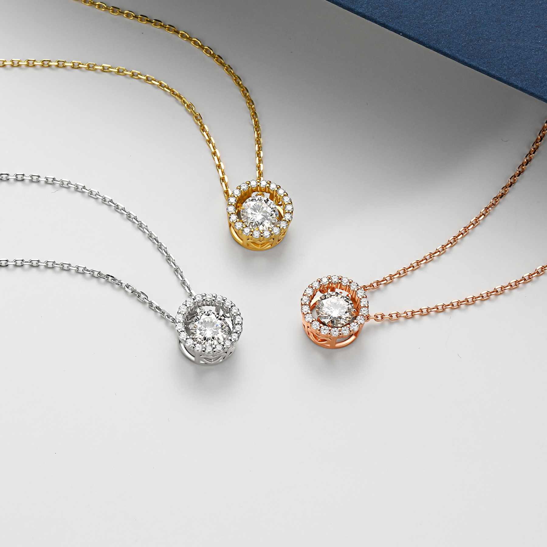 Halo Round Pendant Floating Necklace in White Gold in Different Colors