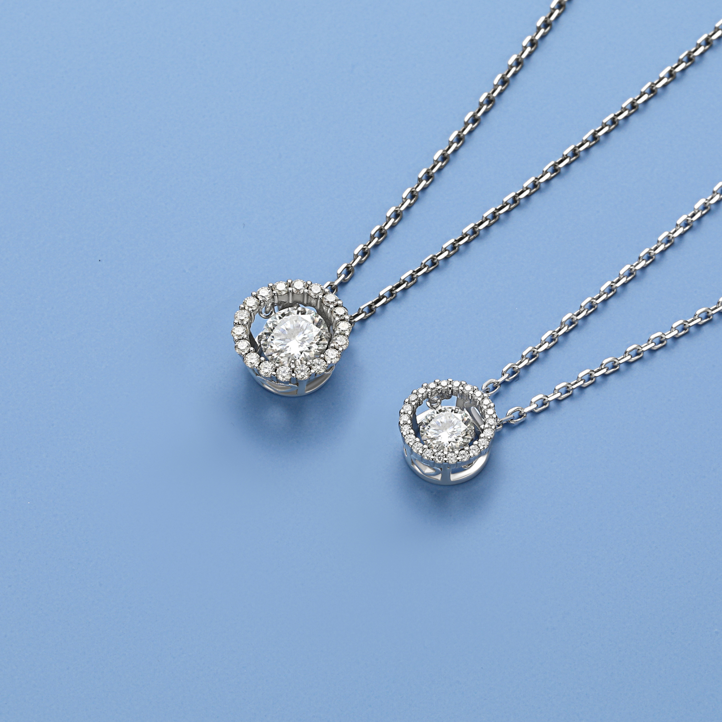 Halo Round Pendant Floating Necklace in White Gold in Different Stone Carat