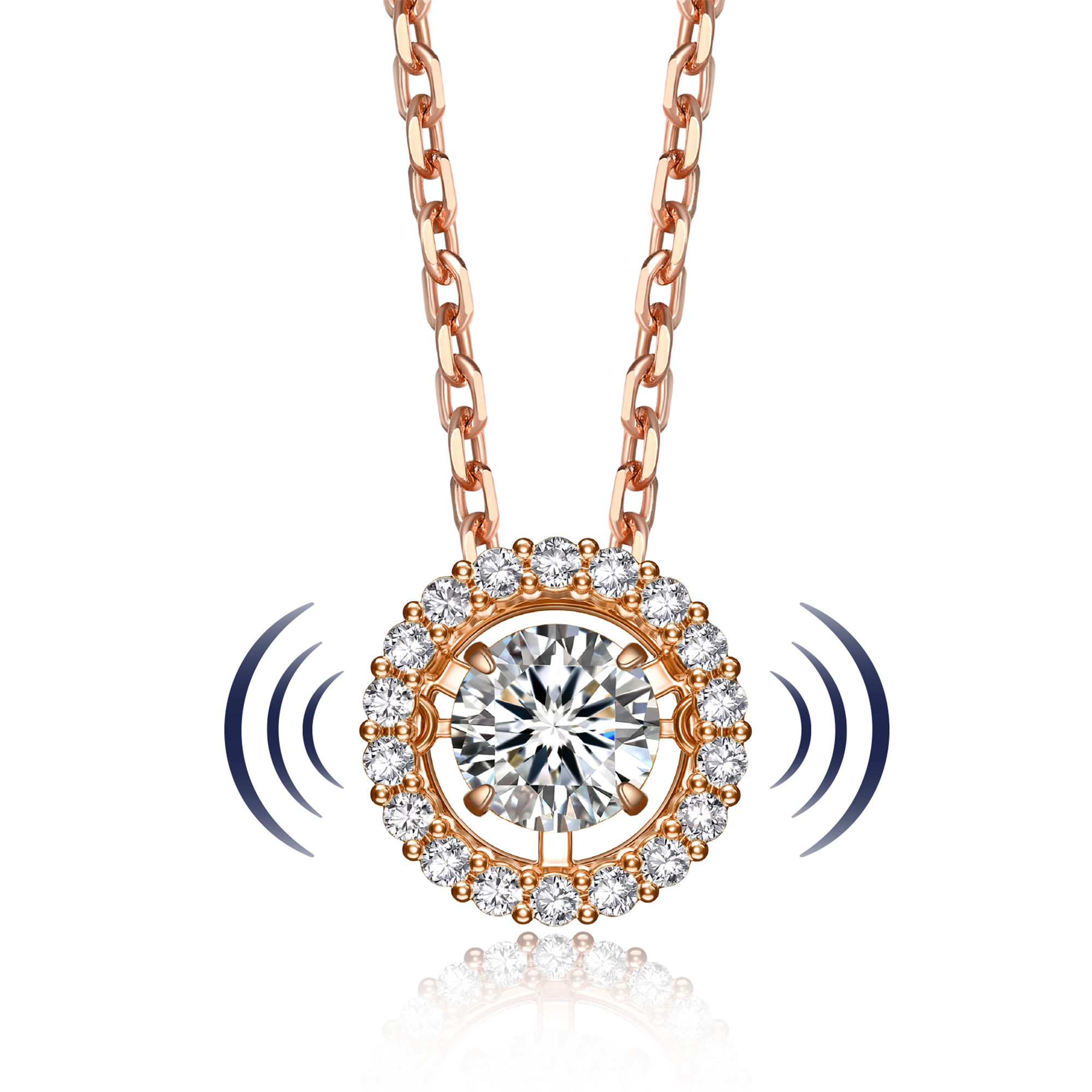 Halo Round Pendant Floating Necklace with 0.5 Ct. VVS1 Dancing Stone Moissanite in Rose Gold