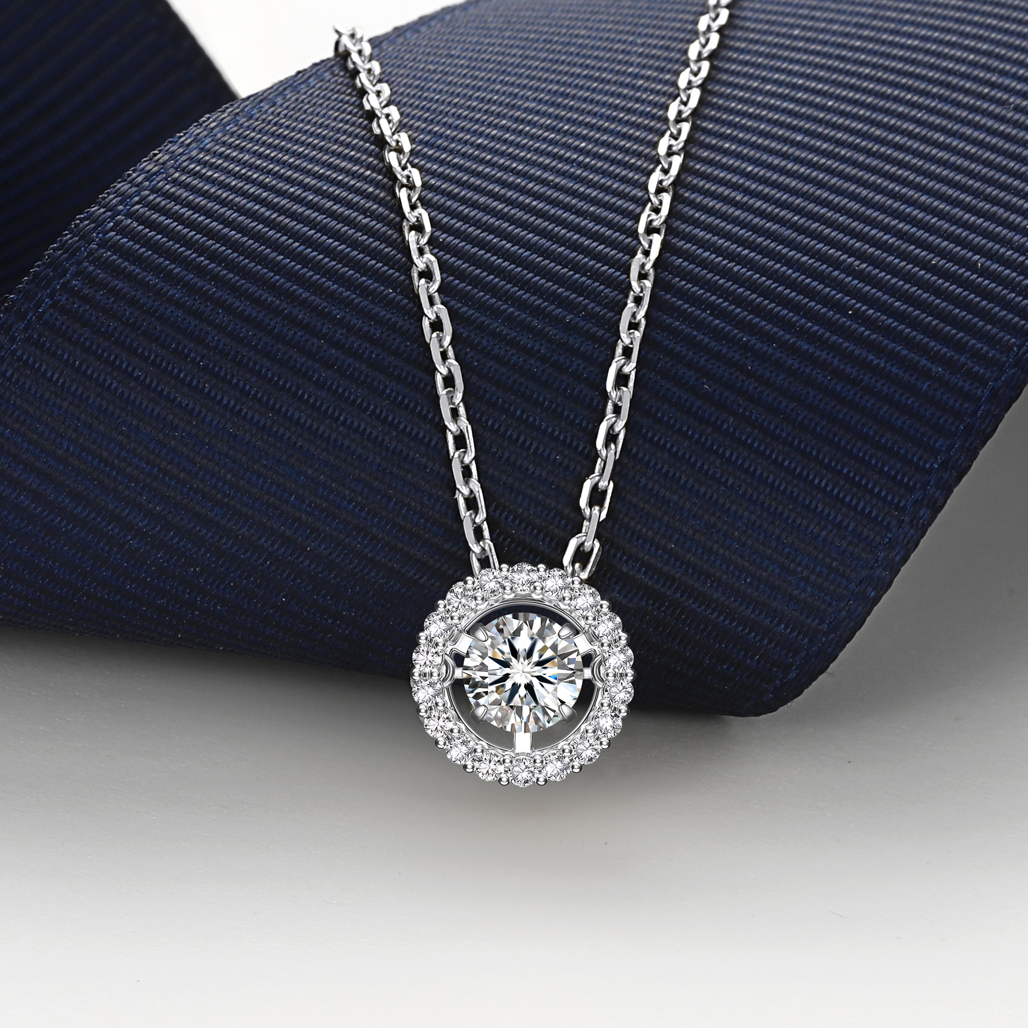 Halo Round Pendant Floating Necklace with 0.5 Ct. VVS1 Dancing Stone Moissanite in White Gold-01