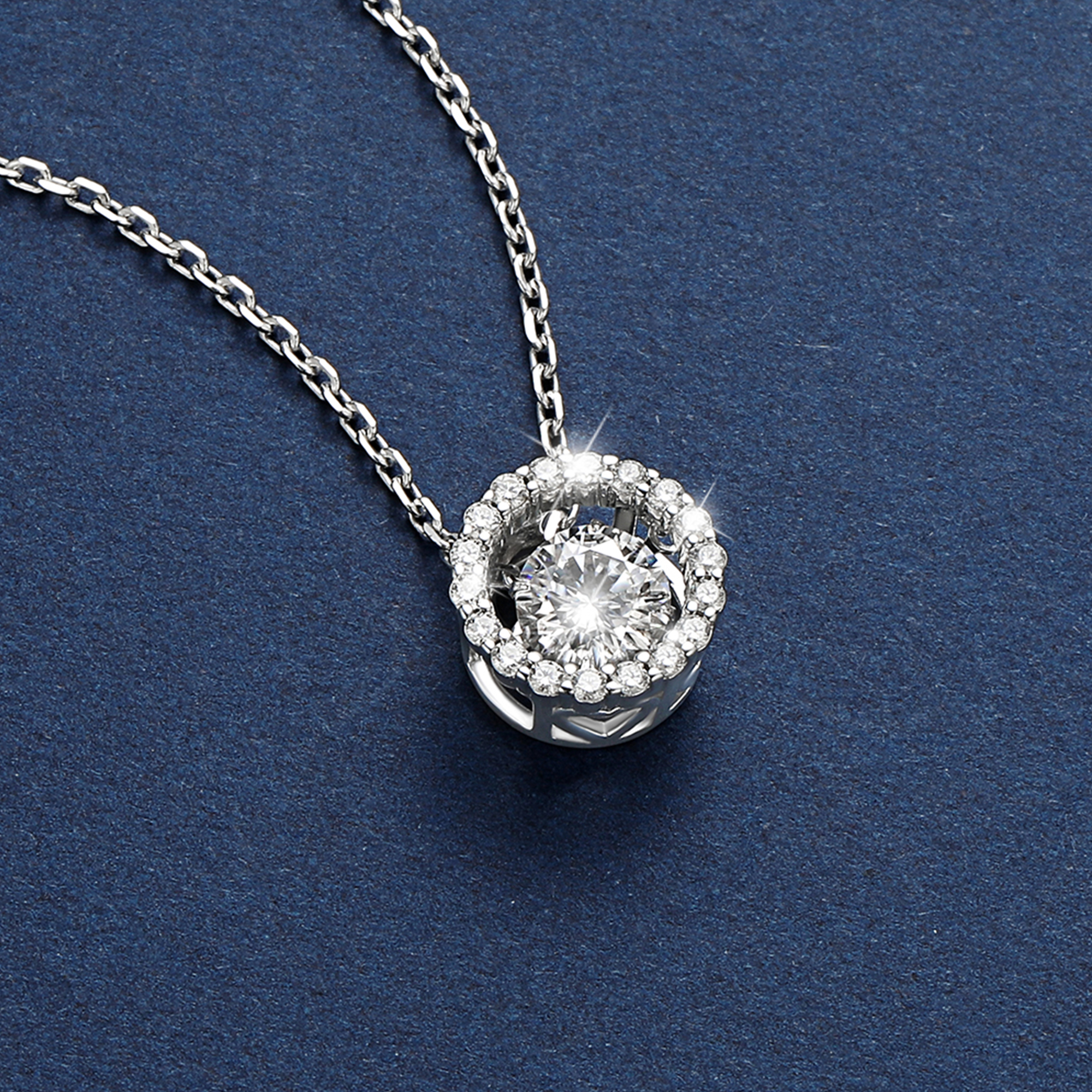 Halo Round Pendant Floating Necklace with 0.5 Ct. VVS1 Dancing Stone Moissanite in White Gold-02