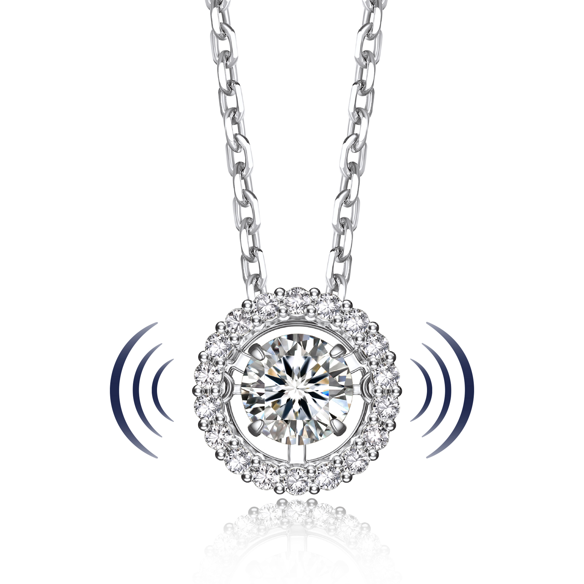 Halo Round Pendant Floating Necklace with 0.5 Ct. VVS1 Dancing Stone Moissanite in White Gold