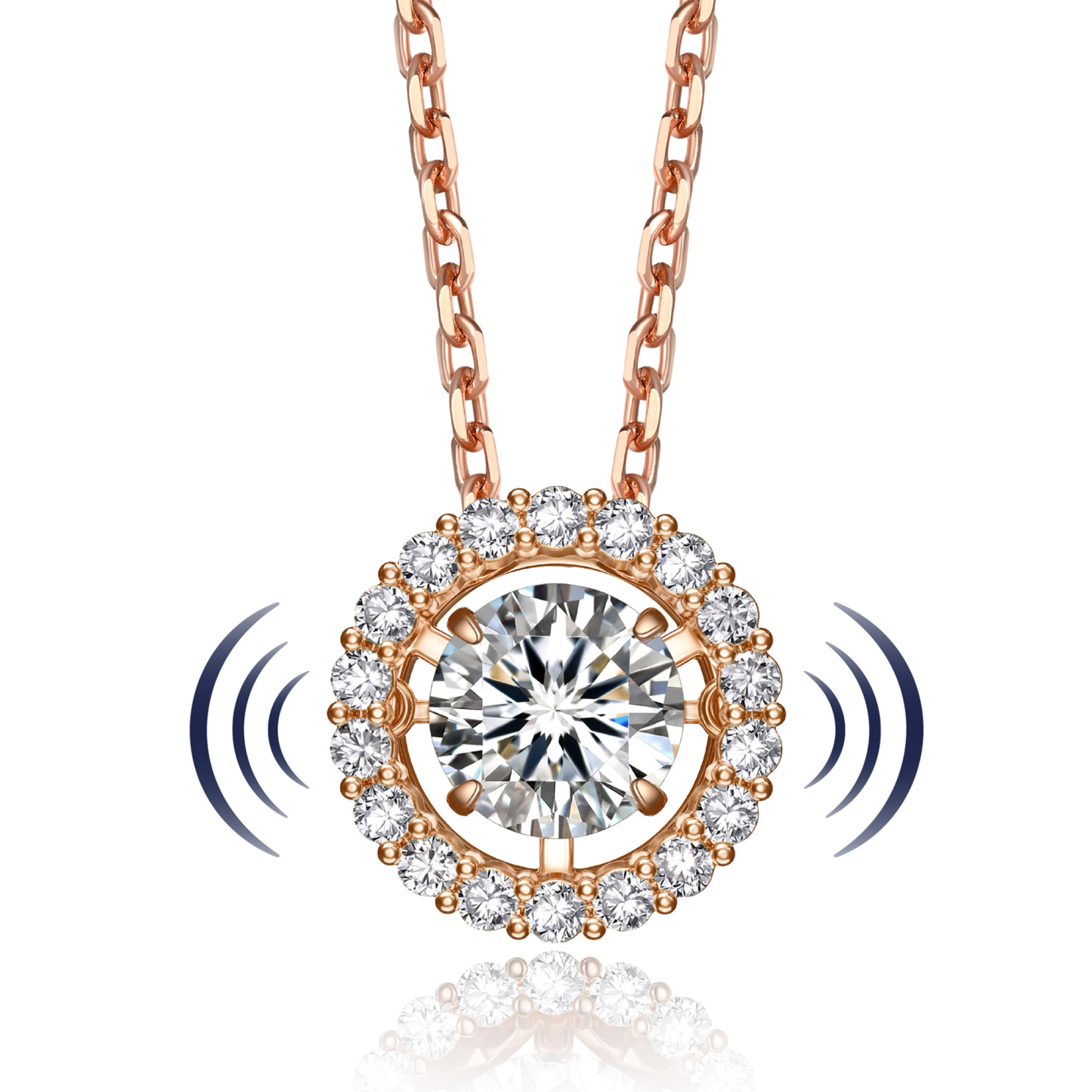 Halo Round Pendant Floating Necklace with 1 Ct. VVS1 Dancing Stone Moissanite in Rose Gold