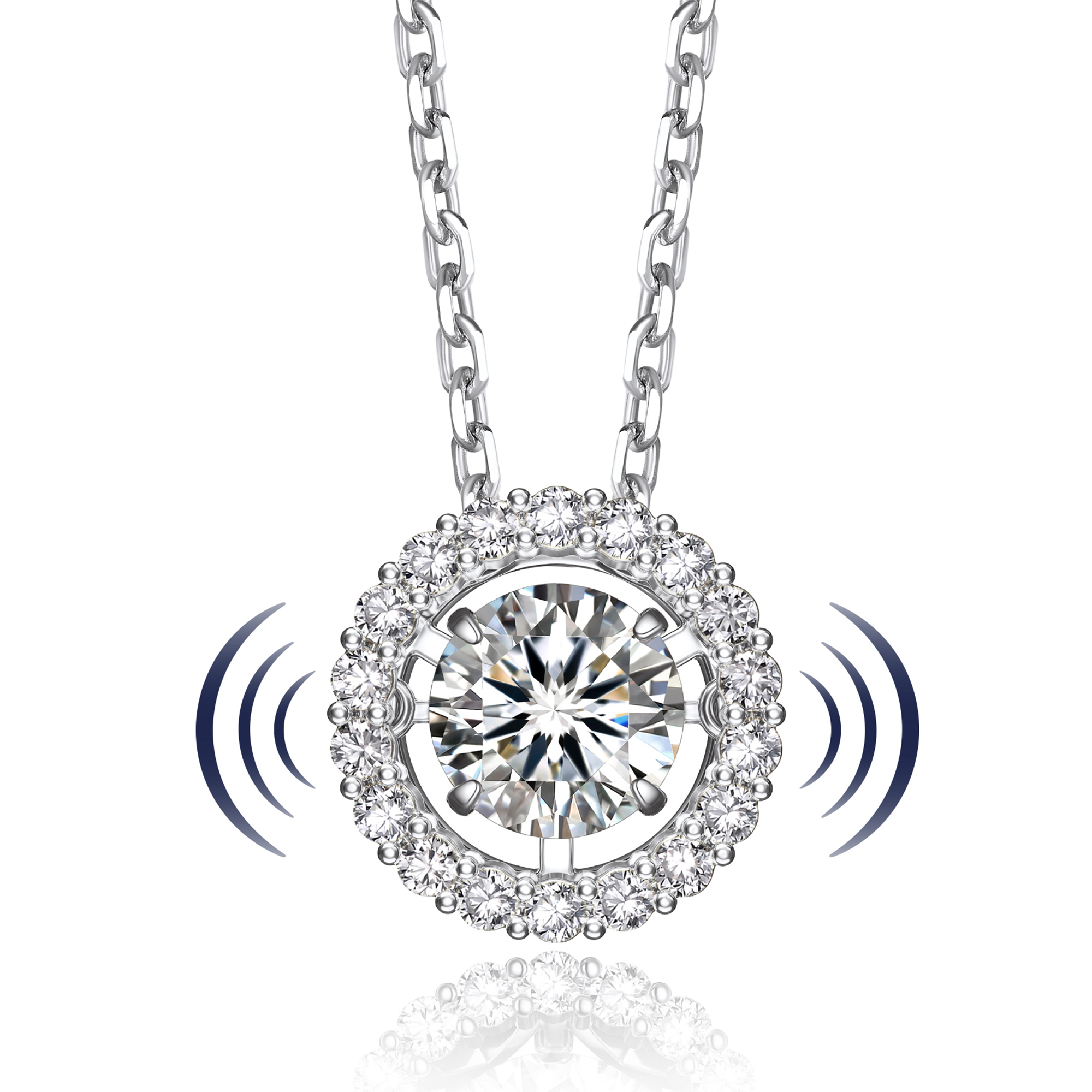 Halo Round Pendant Floating Necklace with 1 Ct. VVS1 Dancing Stone Moissanite in White Gold