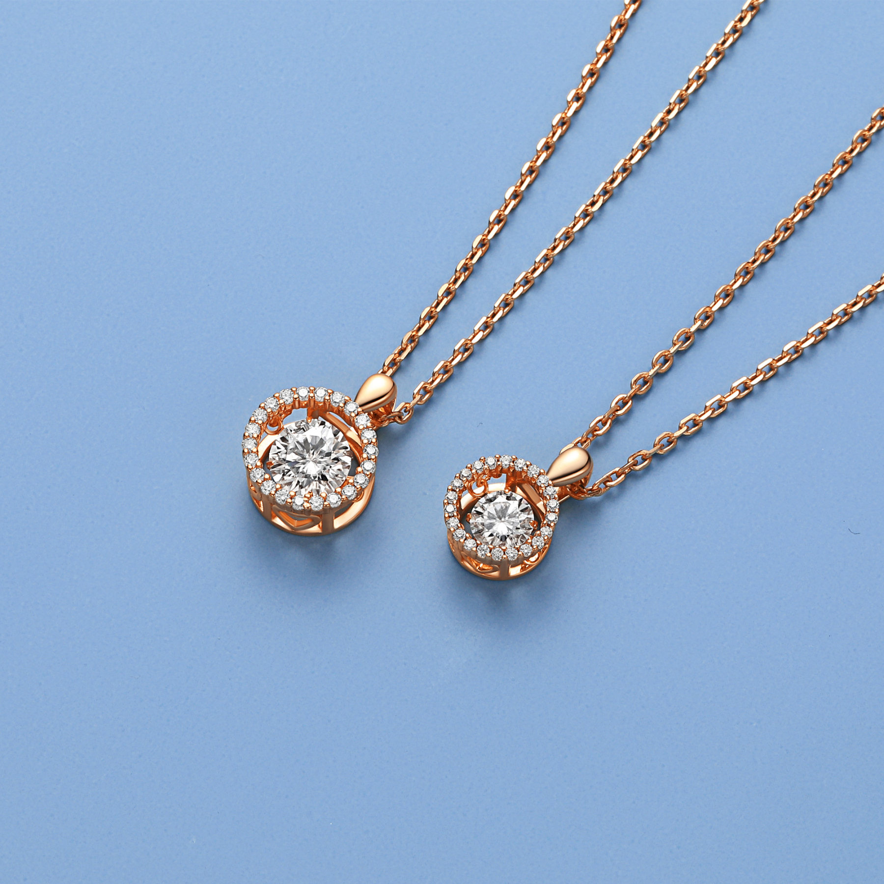 Halo Round Pendant Necklace in Rose Gold in Different Stone Carat