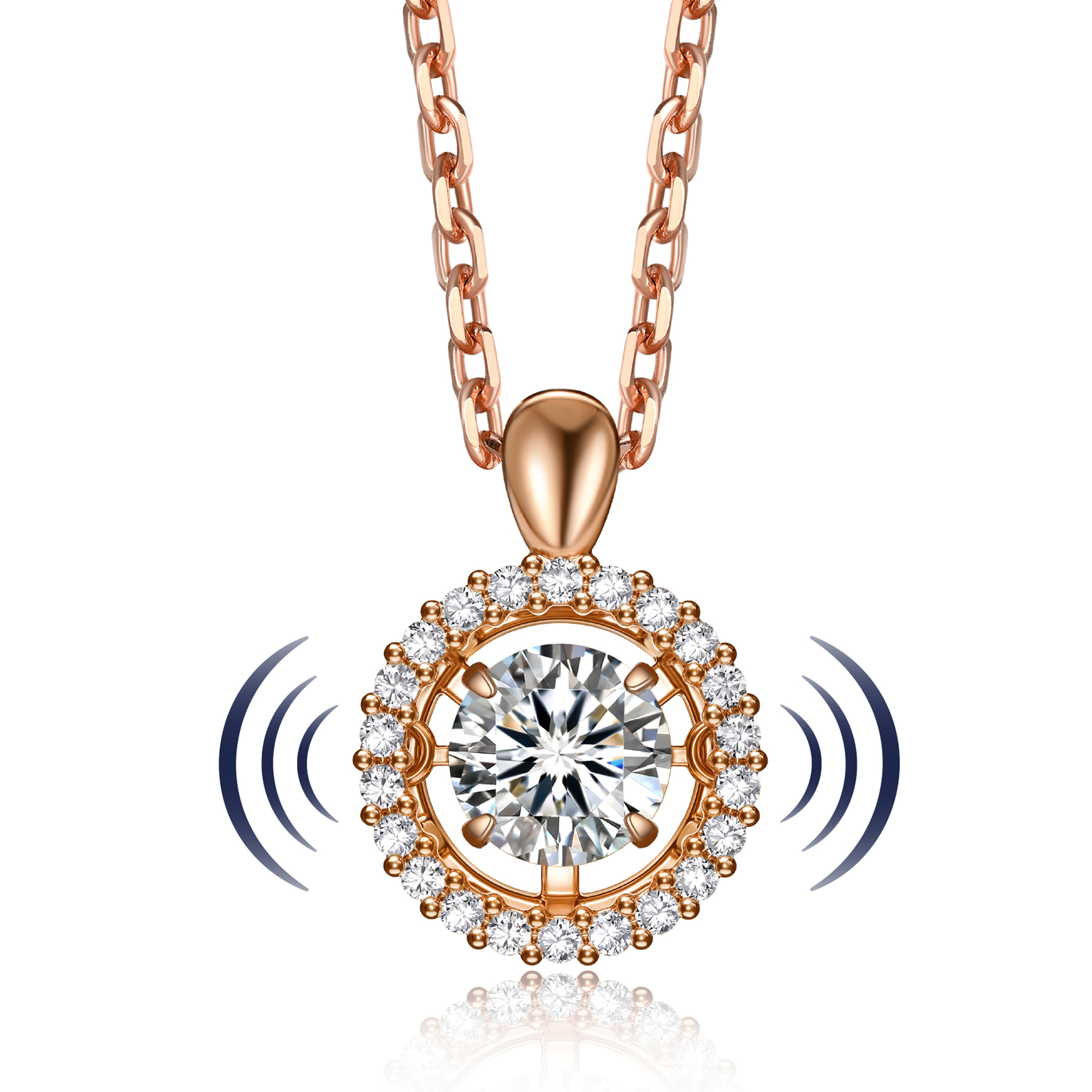 Halo Round  Pendant Necklace with 0.5 Ct. VVS1 Dancing Stone Moissanite in Rose Gold