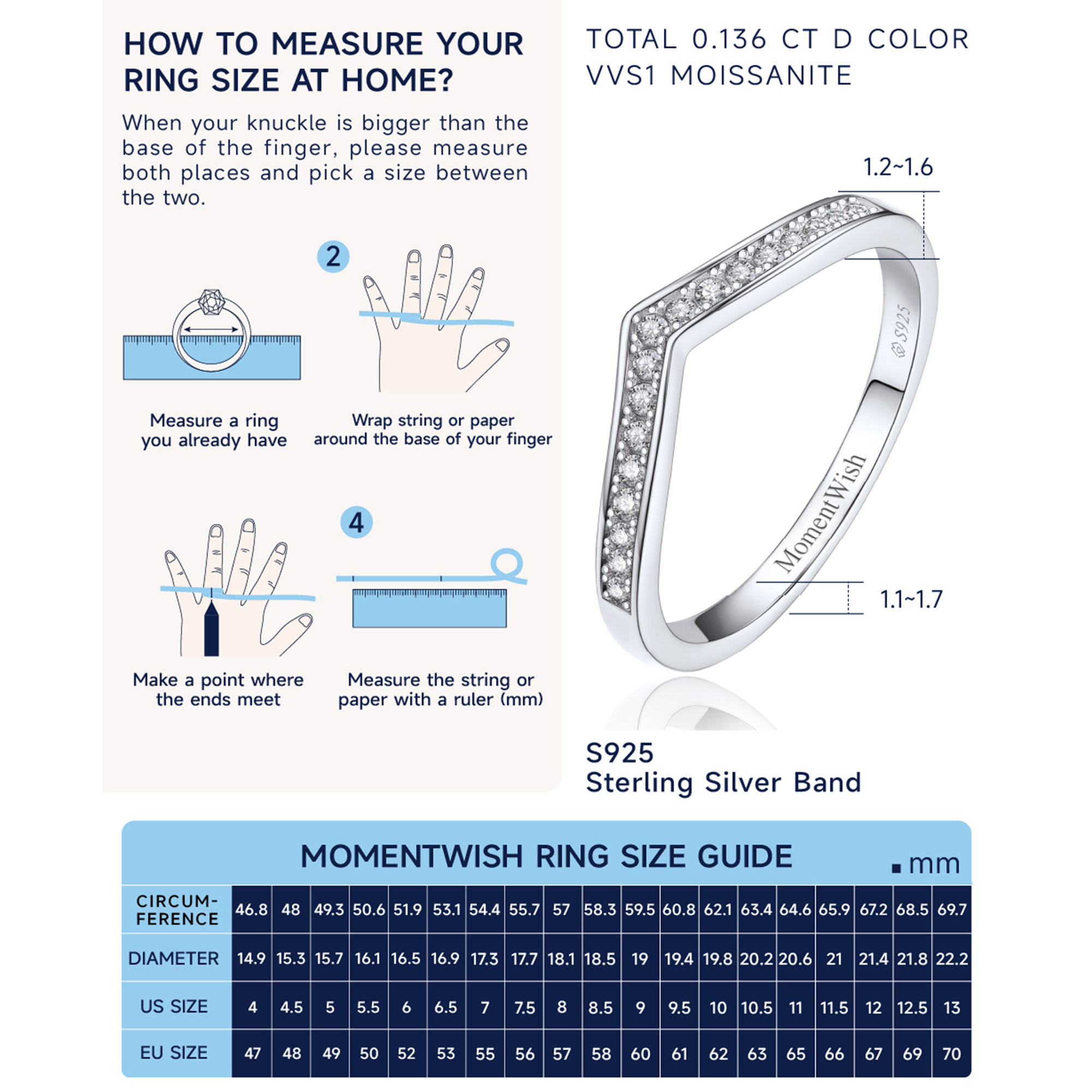 How to Measure Moissanite Curved Eternity Wedding Ring Size