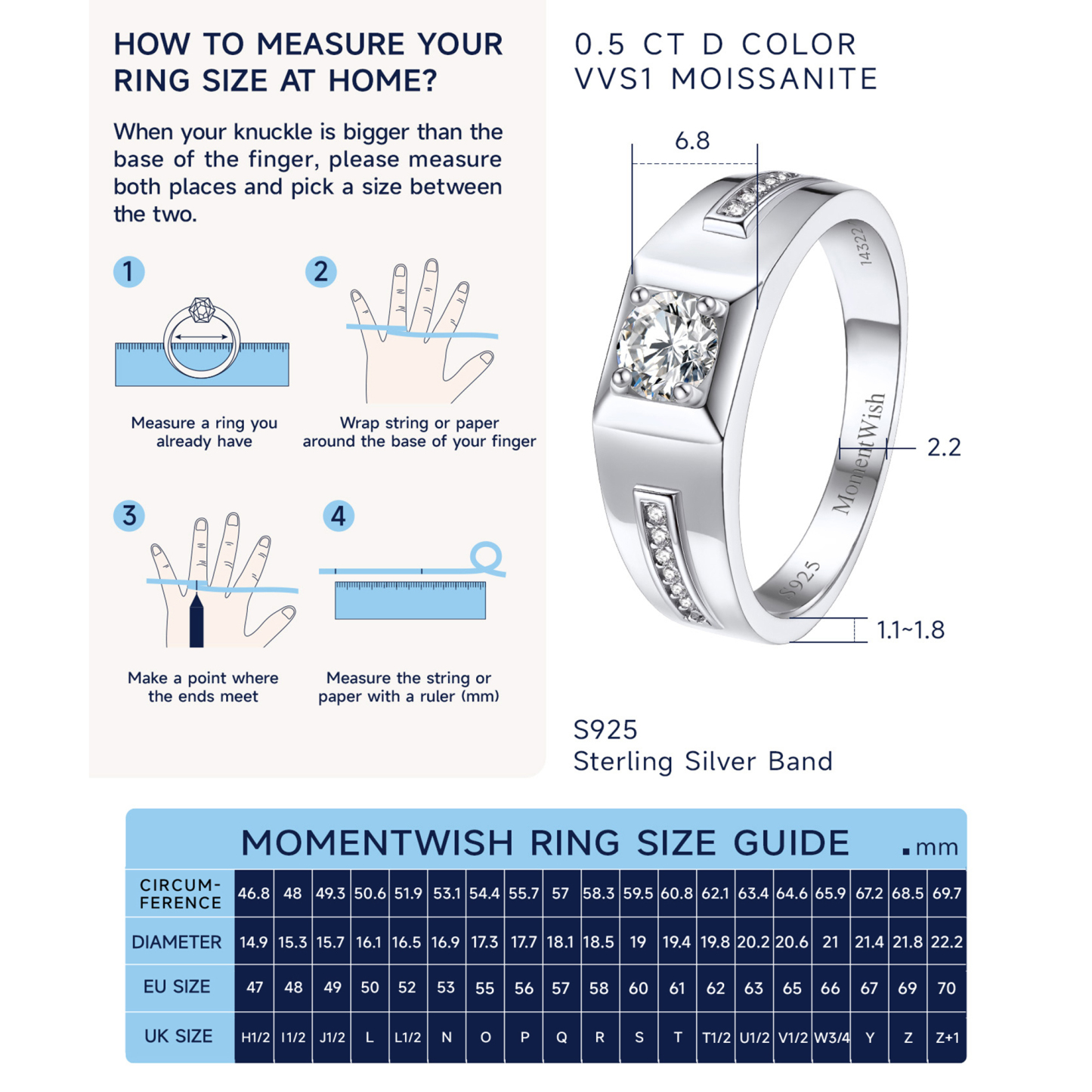 How to Measure Moissanite Men's Engagement Ring Size
