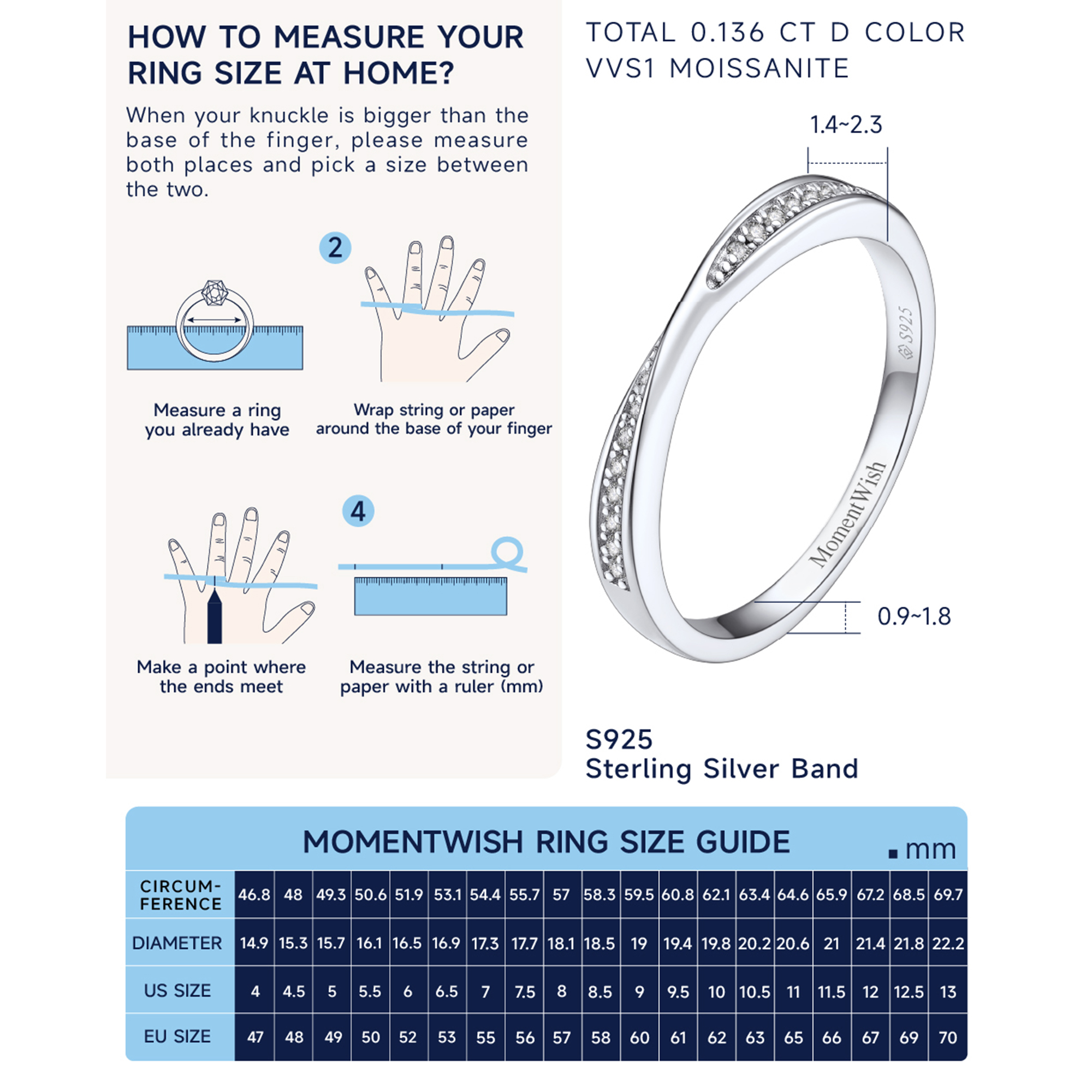 How to Measure Moissanite Ribbon Eternity Wedding Ring Size