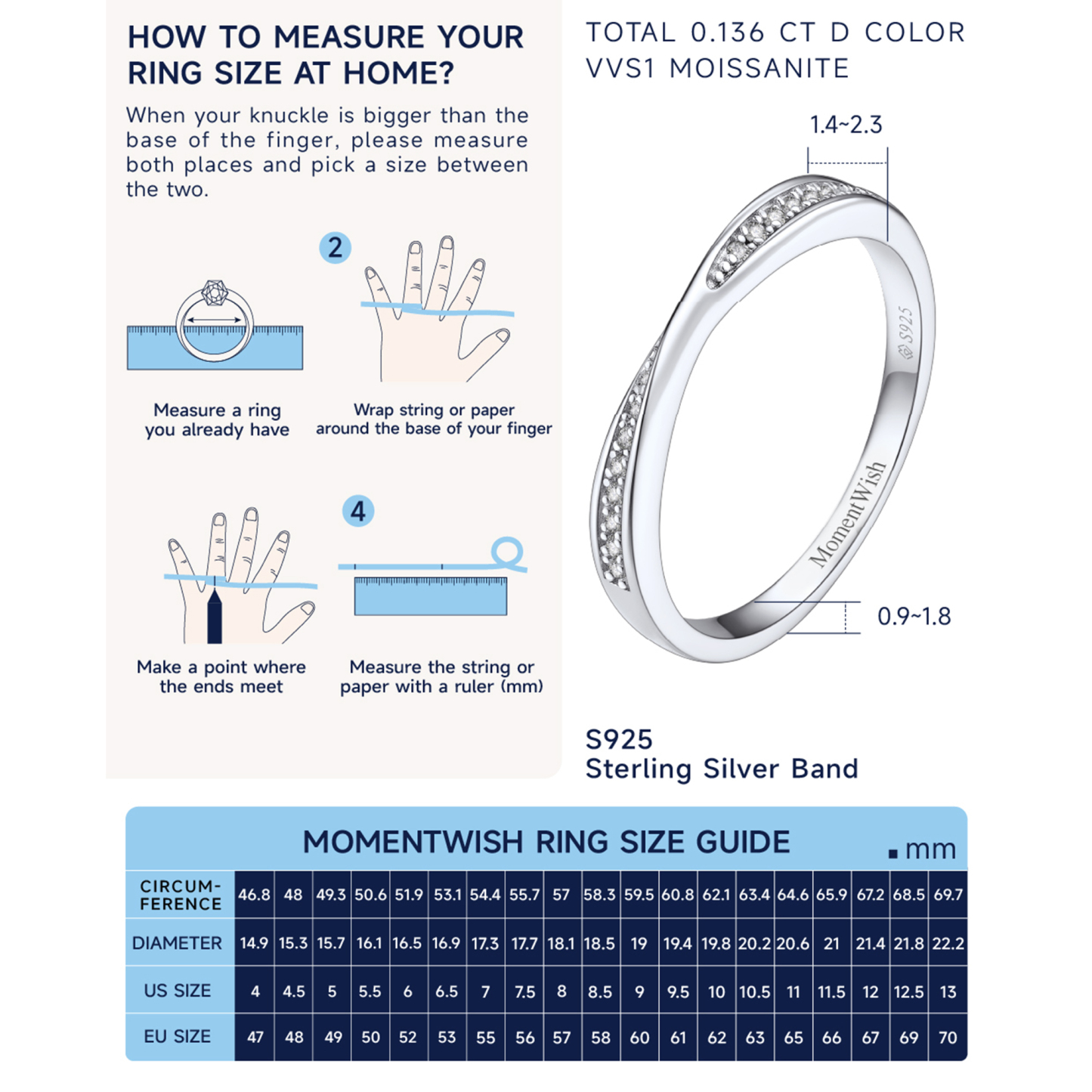 How to Measure Moissanite Ribbon Eternity Wedding Ring Size