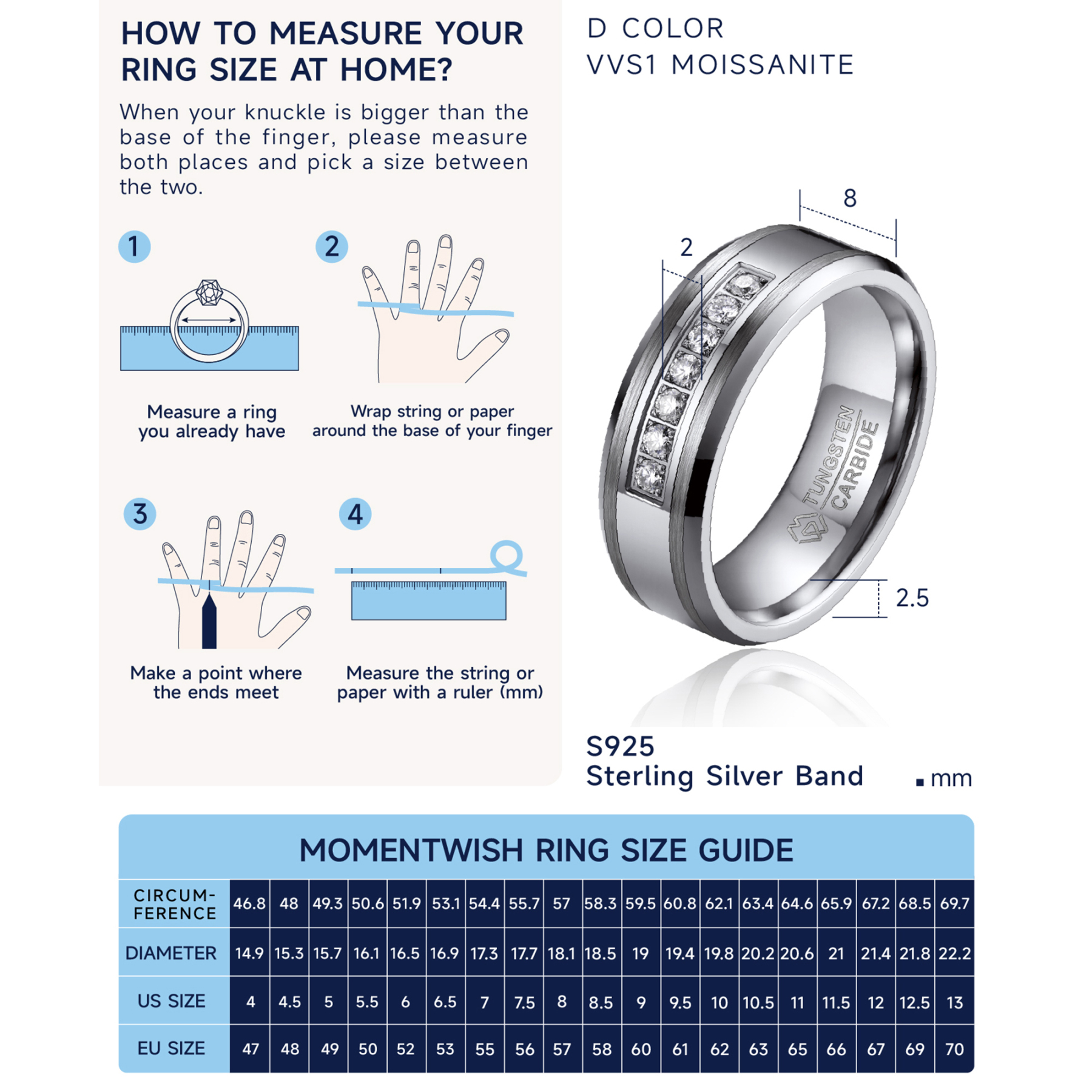 How to Measure Moissanite Tungsten Carbide Wedding Ring Size