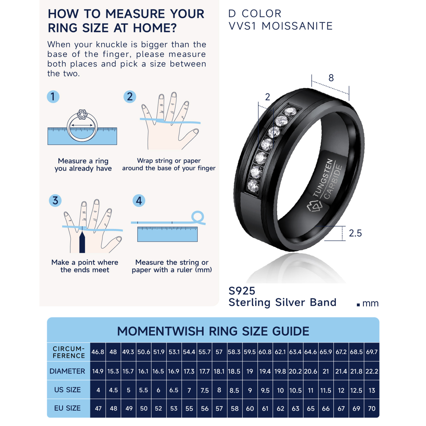 How to Measure Moissanite Tungsten Carbide Wedding Ring Size