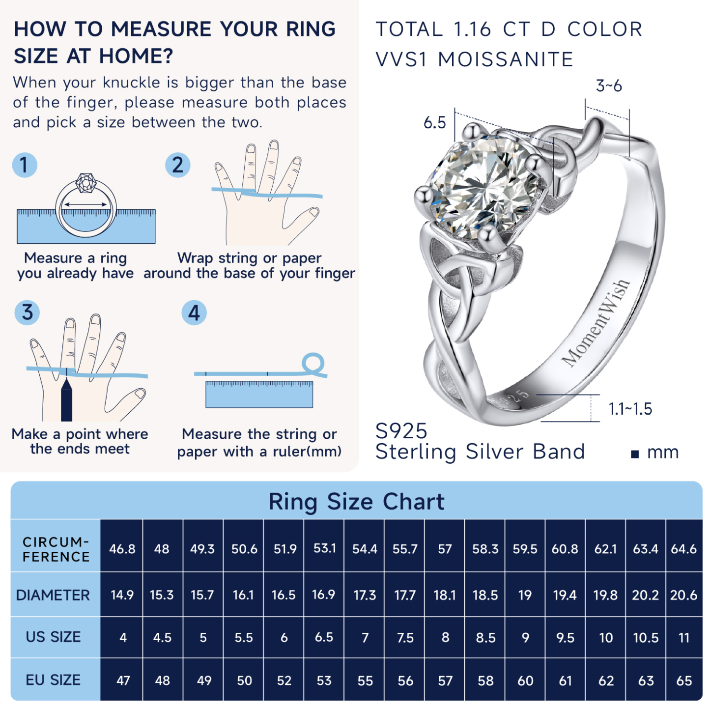 How to Measure Solitaire Moissanite Celtic Knot Engagement Ring Size