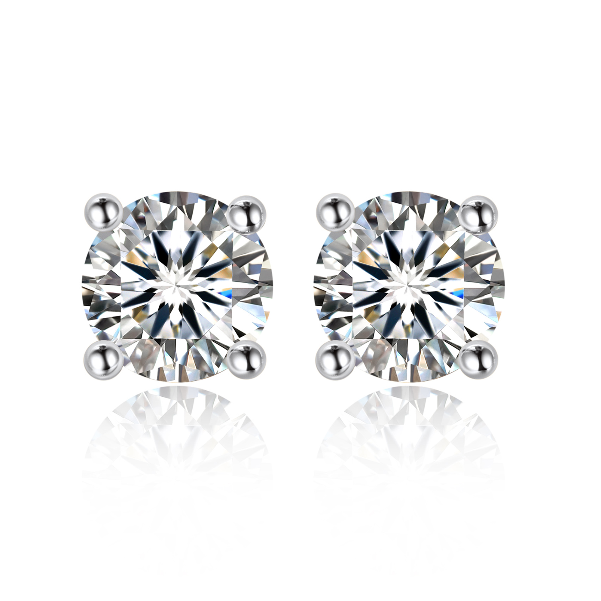 4 Prong Round Stud Moissanite Earrings in White Gold (D Color VVS1)