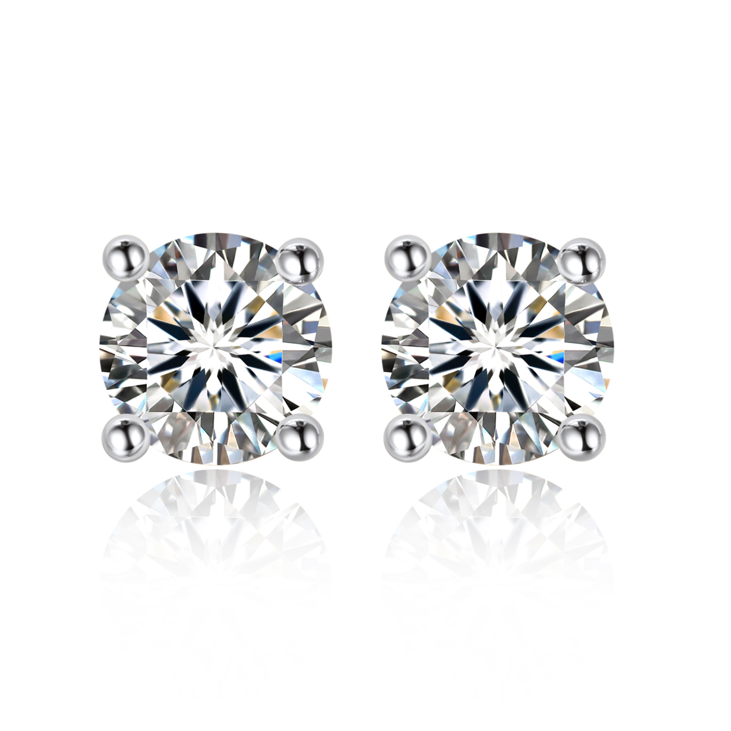 4 Prong Round Stud Moissanite Earrings in White Gold (D Color VVS1)
