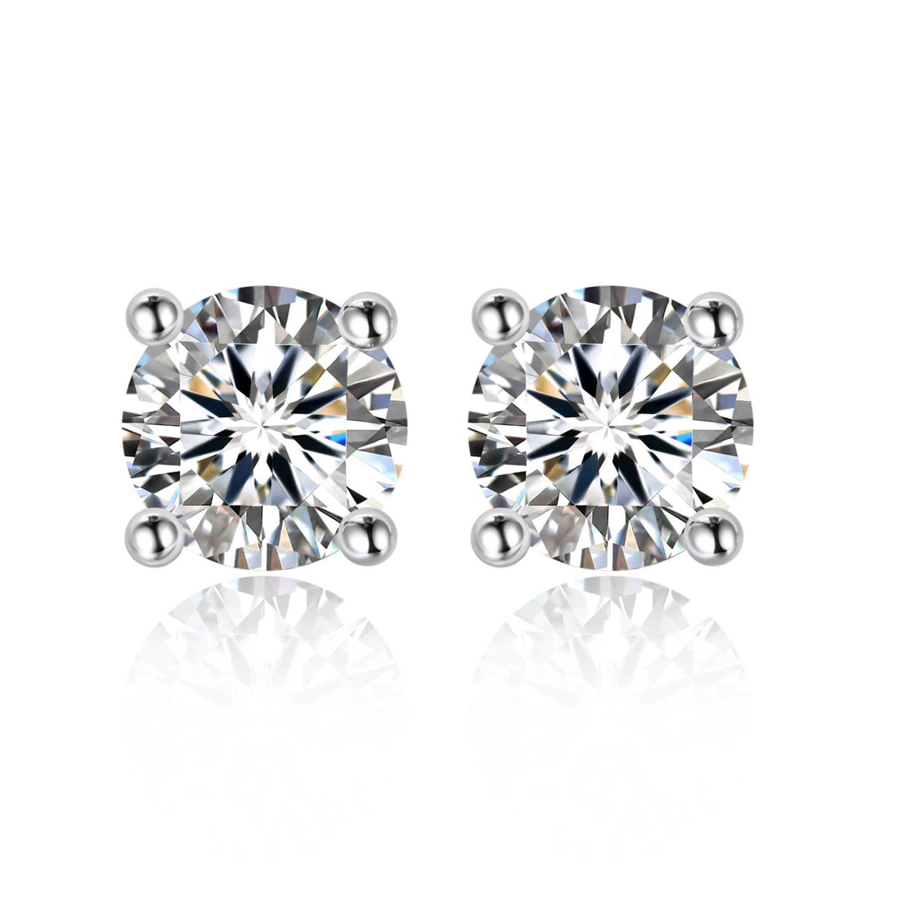 4 Prong Round Stud Moissanite Earrings in White Gold (D Color VVS1)