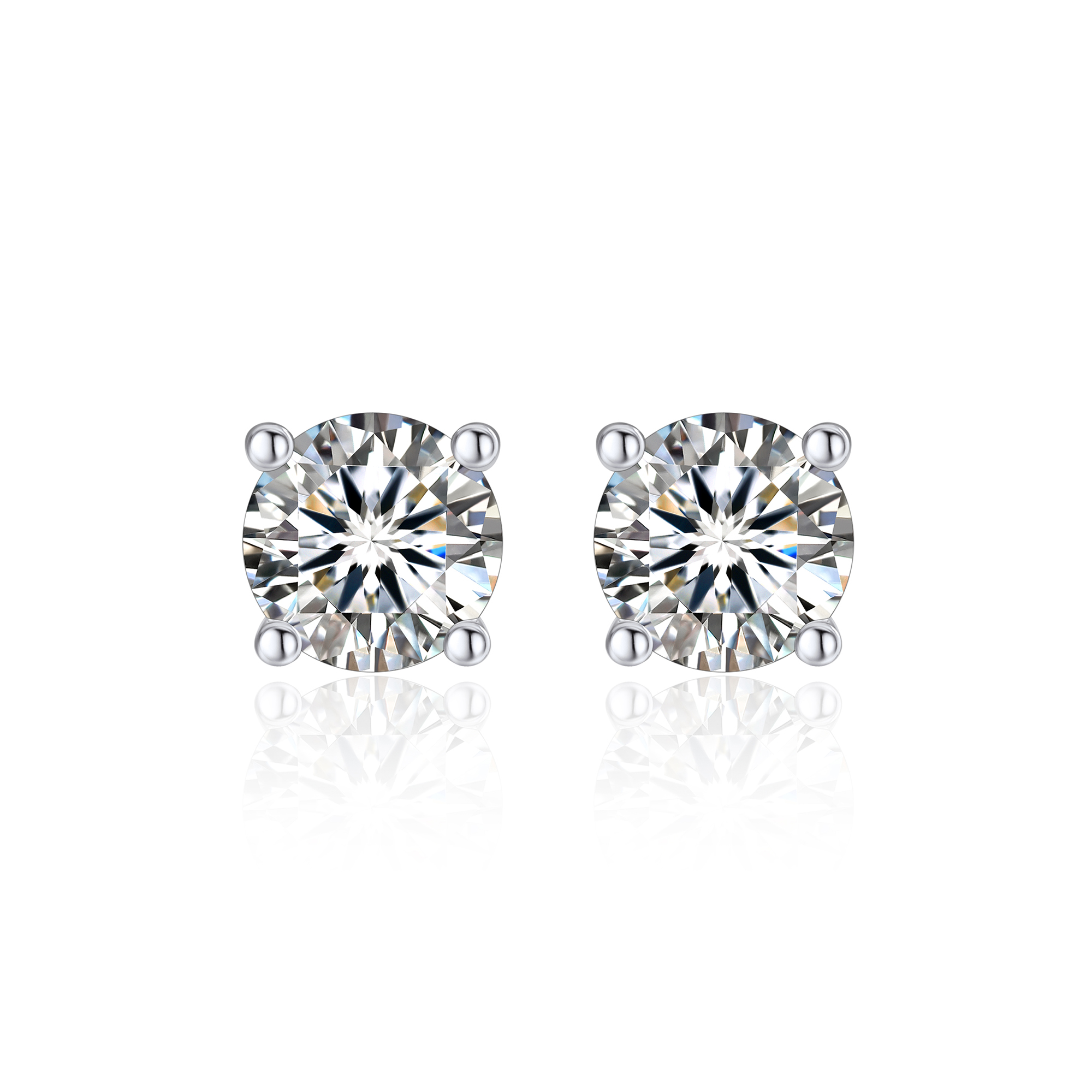 [Copy]4 Prong Round Stud Black Moissanite Earrings in Black (D Color VVS1)