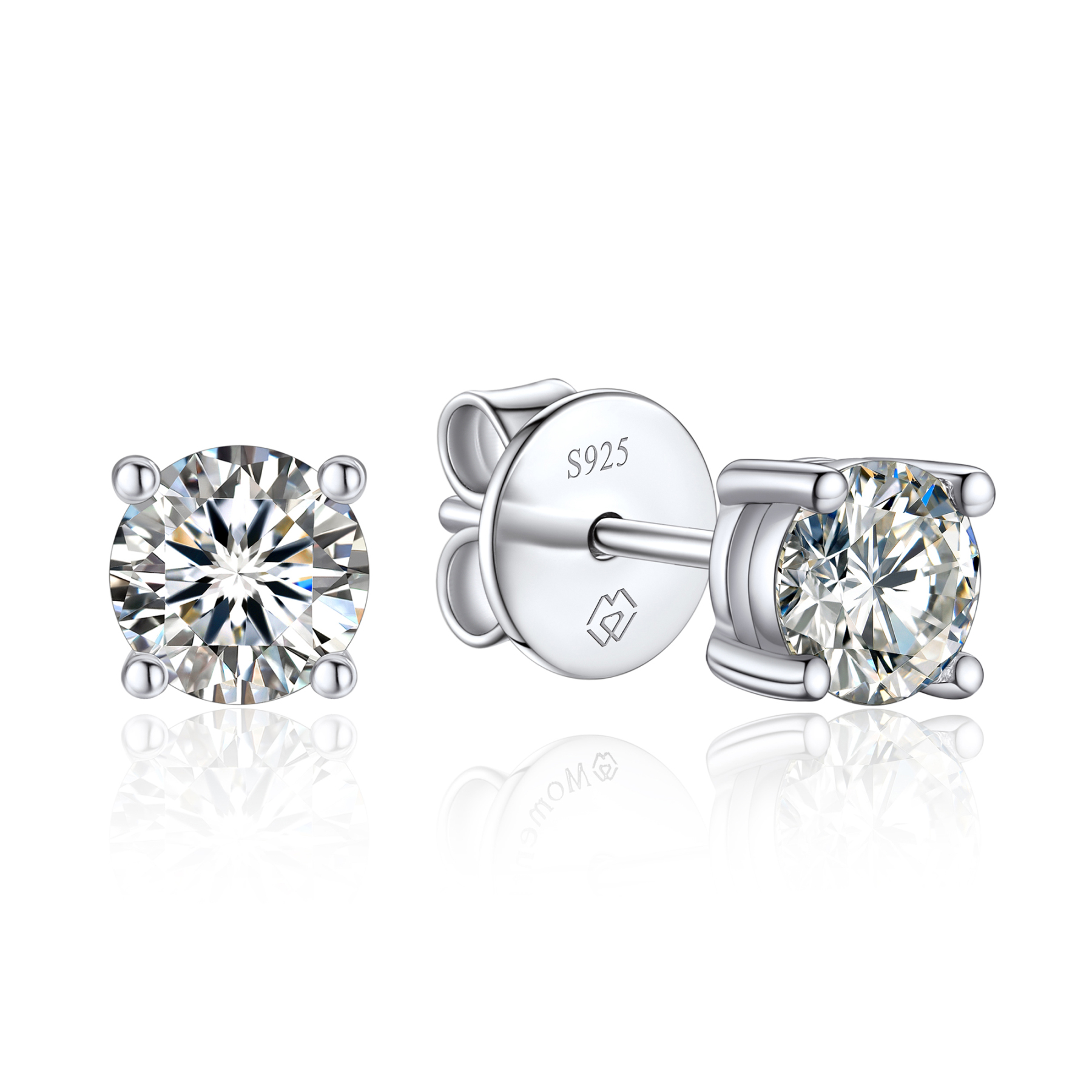 4 Prong Round Stud Moissanite Earrings in White Gold (D Color VVS1)