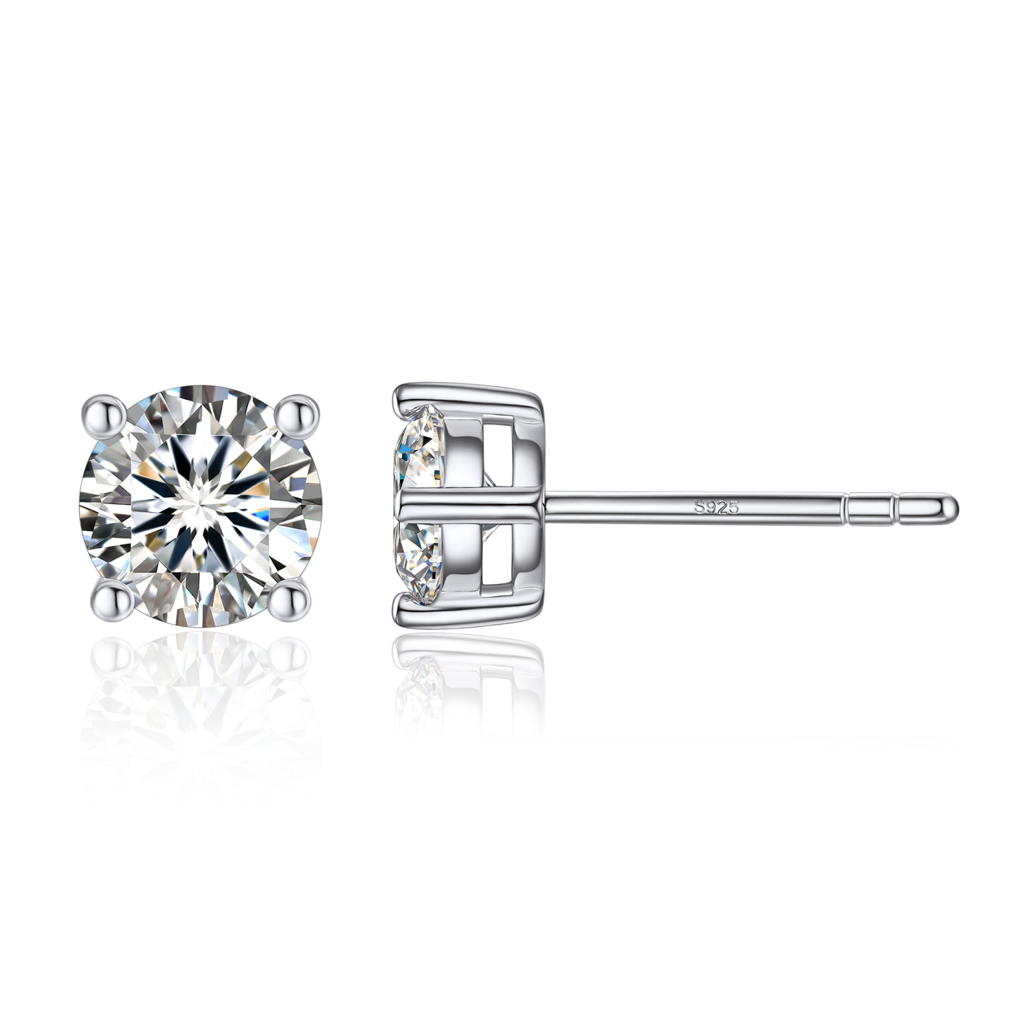 4 Prong Round Stud Moissanite Earrings in White Gold (D Color VVS1)