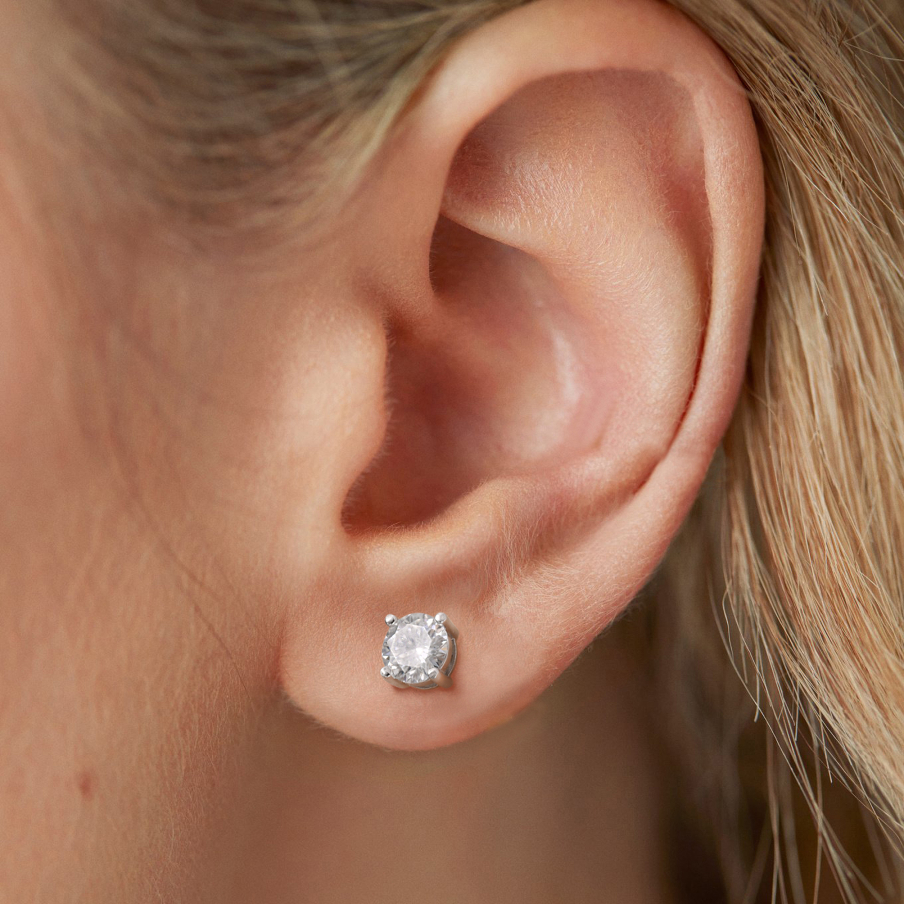 4 Prong Round Stud Moissanite Earrings in White Gold (D Color VVS1)