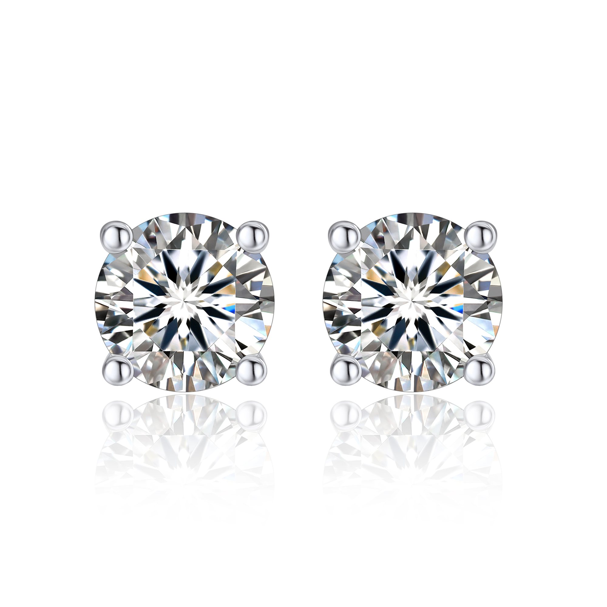 0.5 Carat 4 Prong Round Moissanite Stud Earrings in White Gold