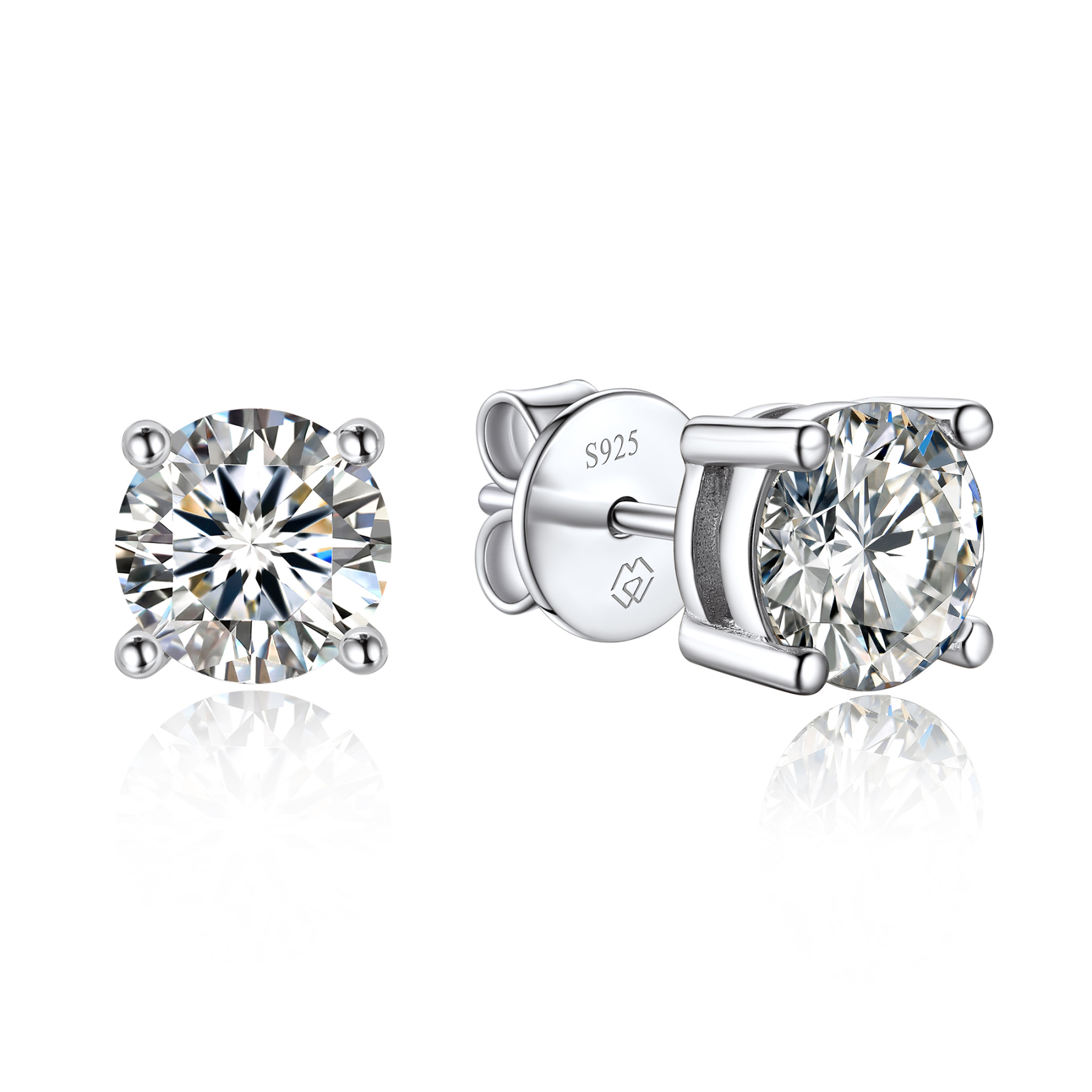 4 Prong Round Stud Moissanite Earrings in White Gold (D Color VVS1)
