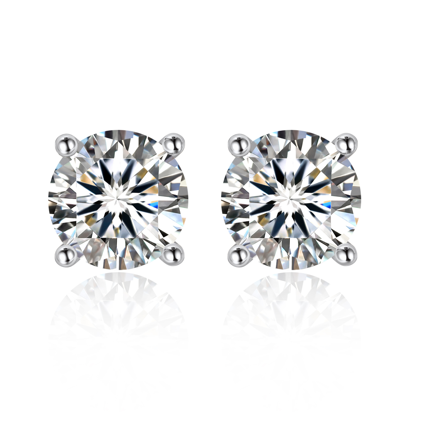 4 Prong Round Stud Moissanite Earrings in White Gold (D Color VVS1)